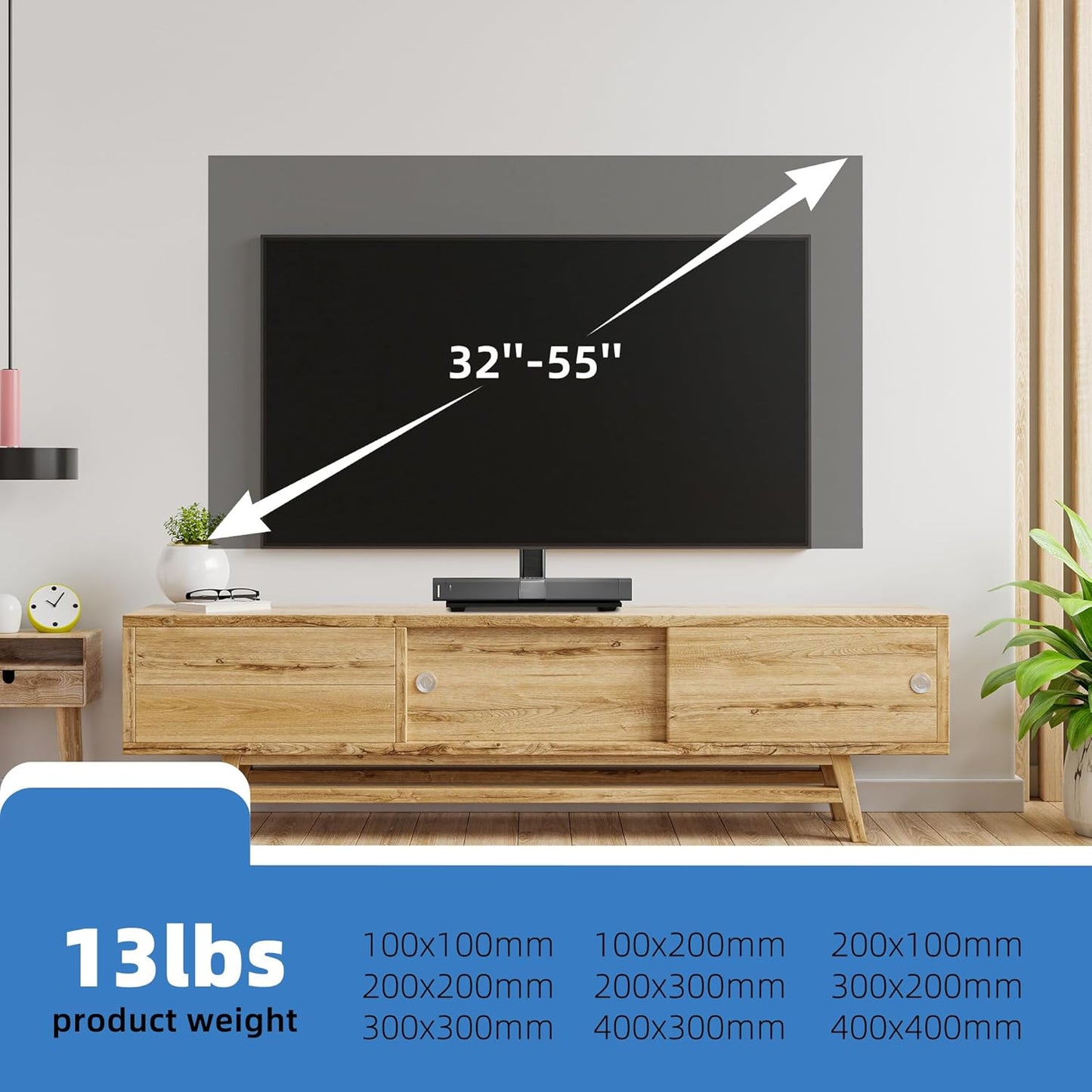 Elevon 26-80" 88 lb 8 mm 6-Level 10-Min 100100-400400 mm Universal Tabletop TV Stand, Steel & Glass Base, Height Snap
