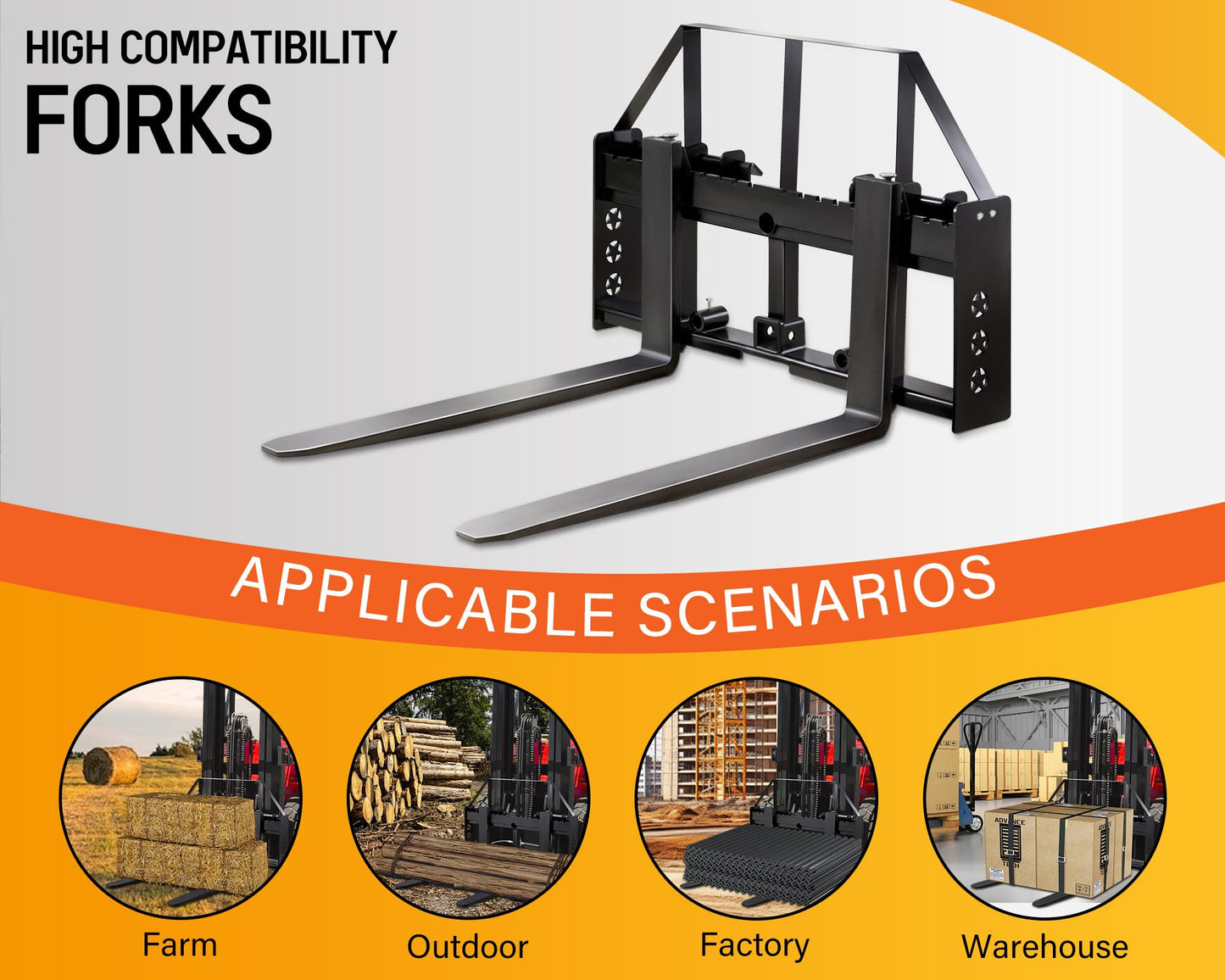 Albott 45" Heavy-Duty Tractor Pallet Forks with 44.5" Forklift Blades, Skid Steer Pallet Fork Attachment, 2500 LBS Capacity, Black