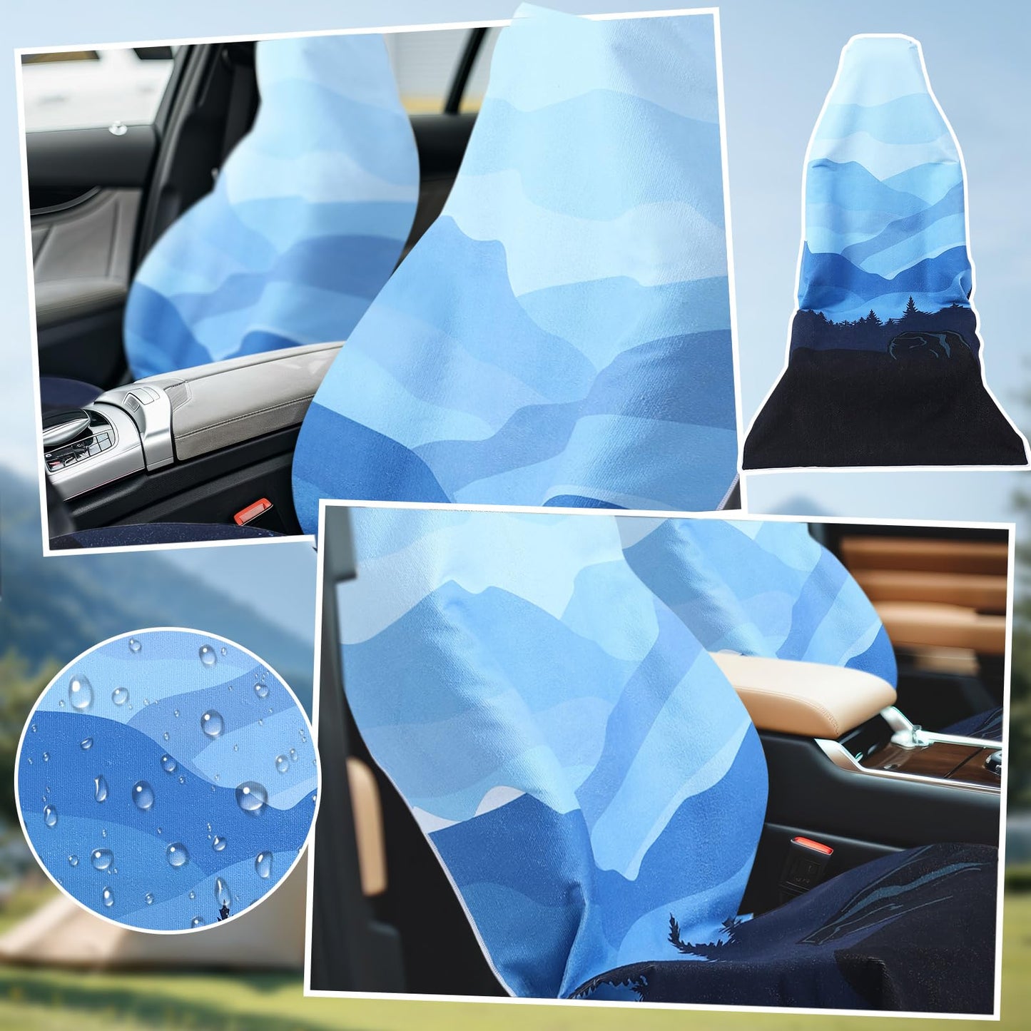 Hahafelt 2 Pack Car Seat Towel Covers Athletic Running Towel Performance Microfiber Post Workout Sweat Washable Cover Non Slip for Seat Outdoor Sport (Great Smoky Mountains)