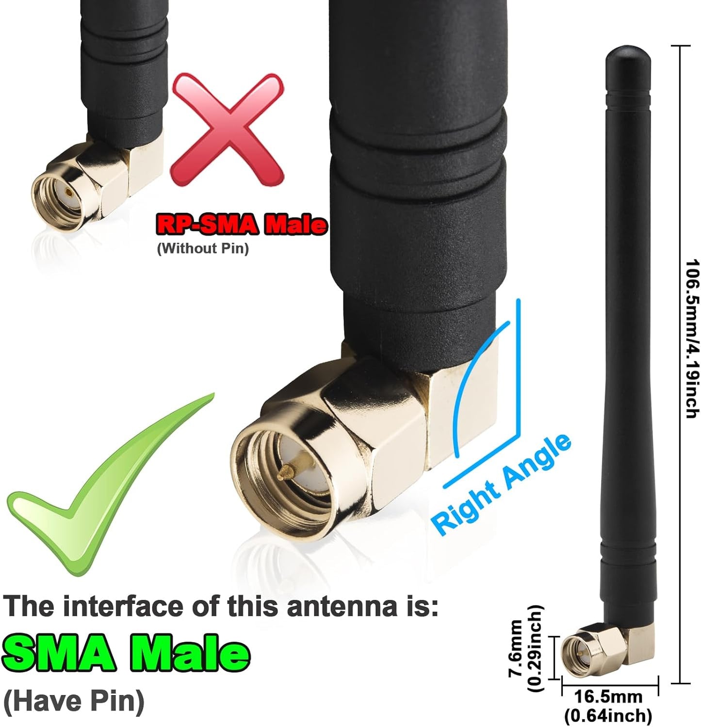 Kaunosta 315MHz 3dBi (2-Pack) CC1101, CCU3, SMA Male Antenna Right Angle Omni-Directional Antenna for Garage Door