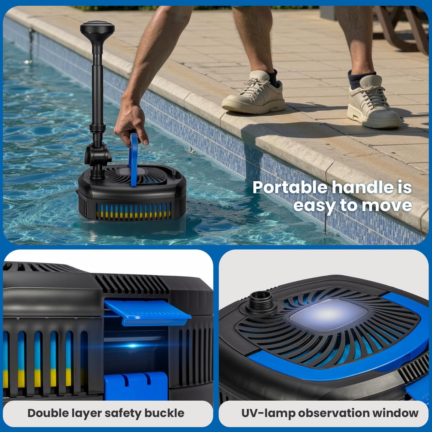 ANBULL Pond Filter Pump 950GPH, 110V/37W All-in-one Fountain Kit, Variable Frequency Water Pump with 13W UV-C, High Efficiency Filter Water Pump for Outdoor Ponds up to 1585 Gallons