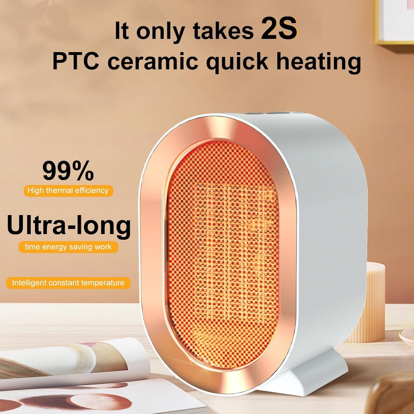 Skiennix Indoor Electric Space Heater - 1200W Fast & Quiet Ceramic Heater for Large Rooms | White