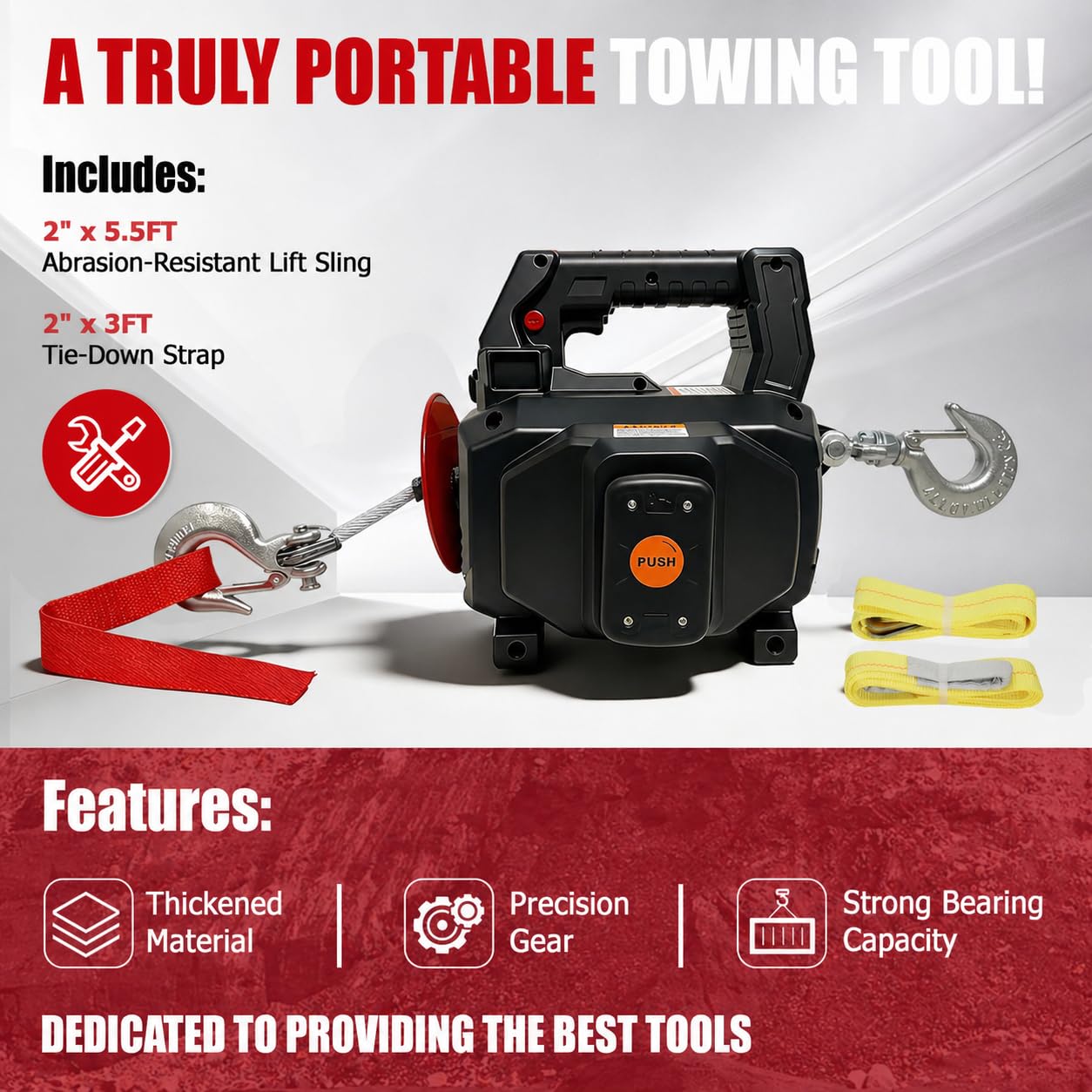 Comdazy 1000LB Battery-Powered Winch with 40FT Steel Cable, Compatible with DeWALT 20V Batteries (4.0Ah+), Portable Wireless Remote Control Winch for Lifting & Pulling(Without Battery)