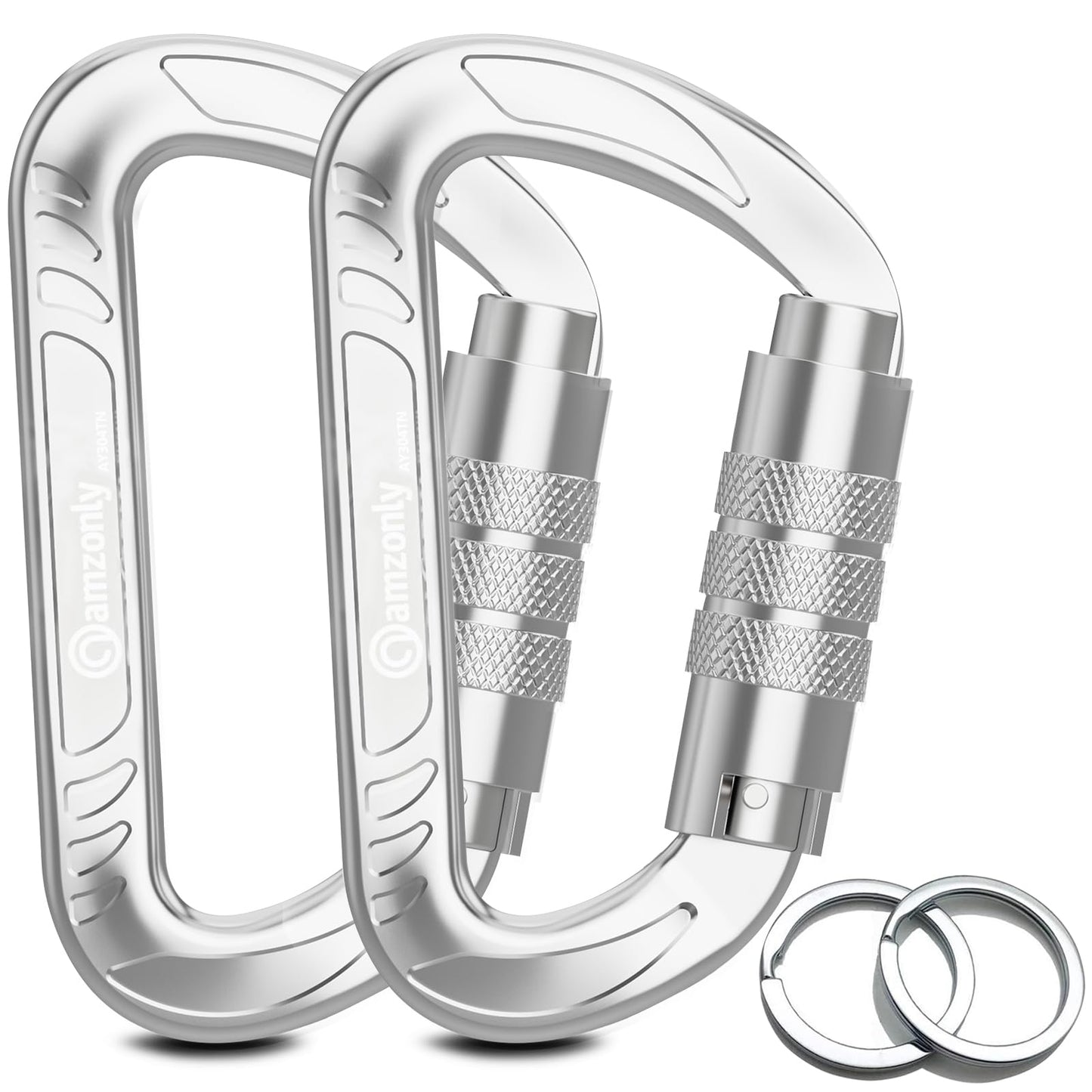 3inch Auto Locking Carabiner Clips Heavy Duty, 12KN /2697lbs Lightweight keychain carabiners, Sturdy Twist Lock Caribeeners for Camping Hiking Hammock Swing Backpack, dog leash and Harness etc, Sliver
