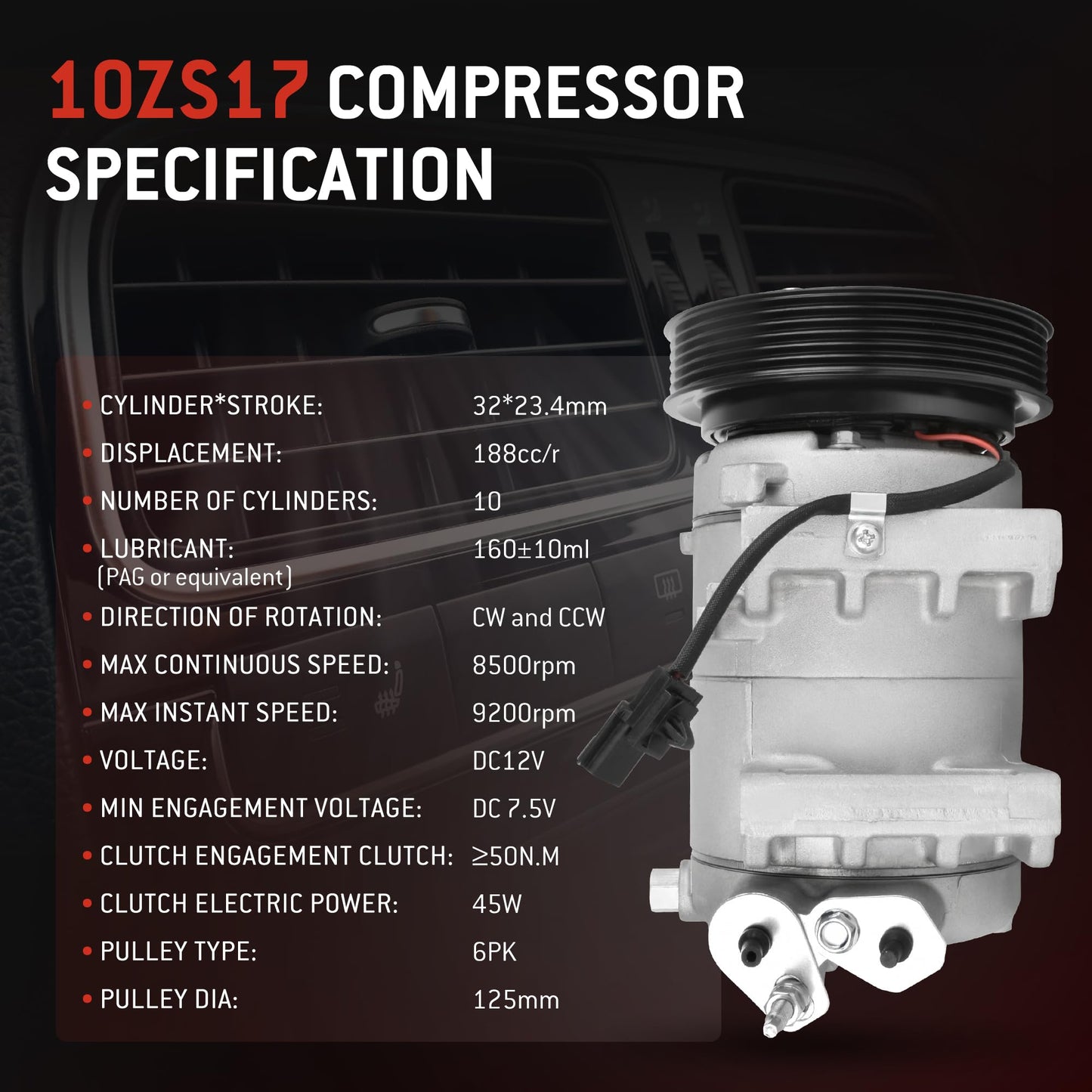 HYR AC Compressor with Clutch Fit for Nissan Rogue 2.5L 2008-2013, Rogue Select 2.5L ‎‎2014-2015, Replace# CO 11200C 97490 92600JM01C Air Conditioning Compressor