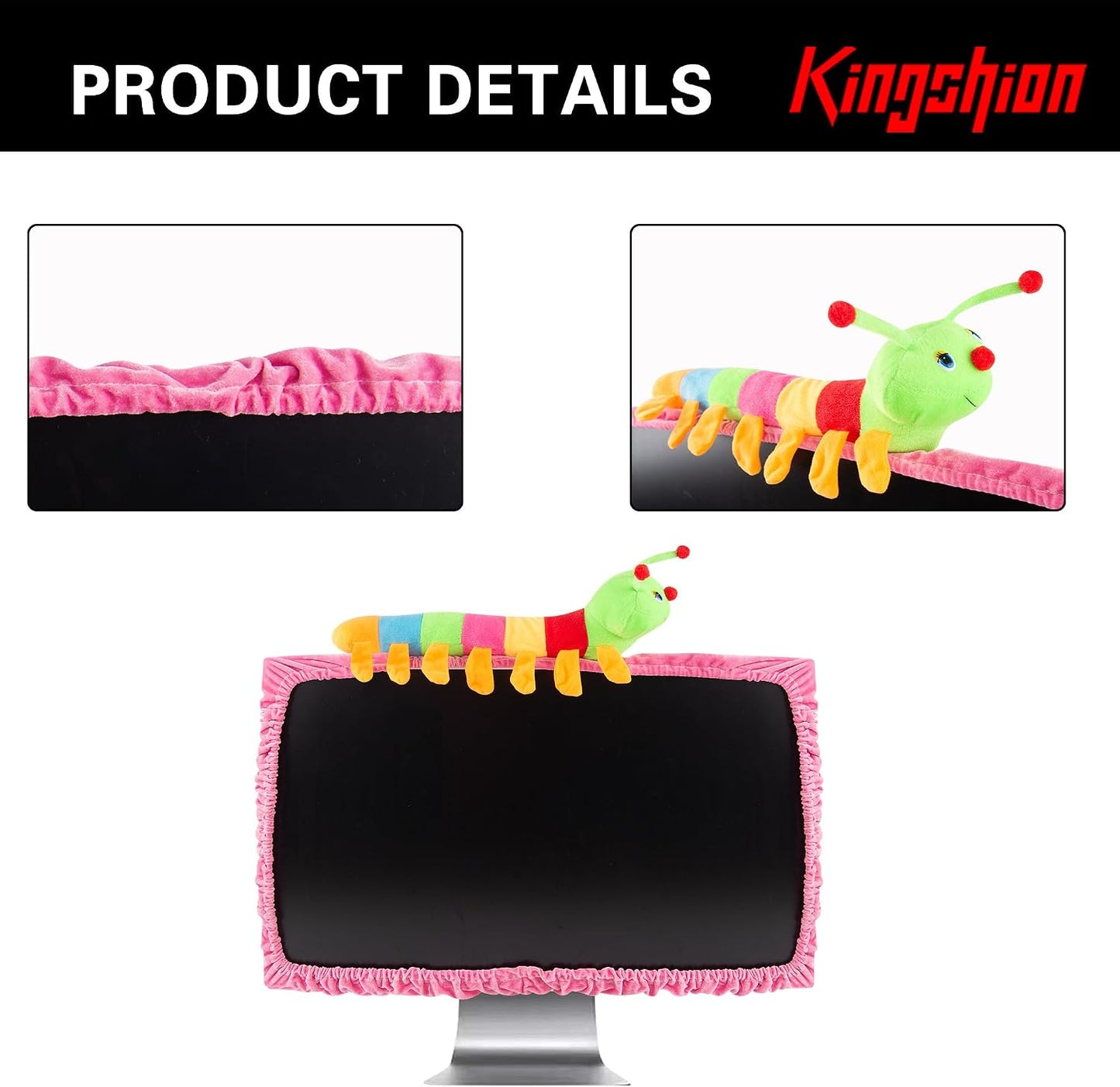 23"-27" Lovely Cute Caterpillar Computer Monitor Cover with Elastic, TV LCD Screen Monitor Decoration Dust Cover