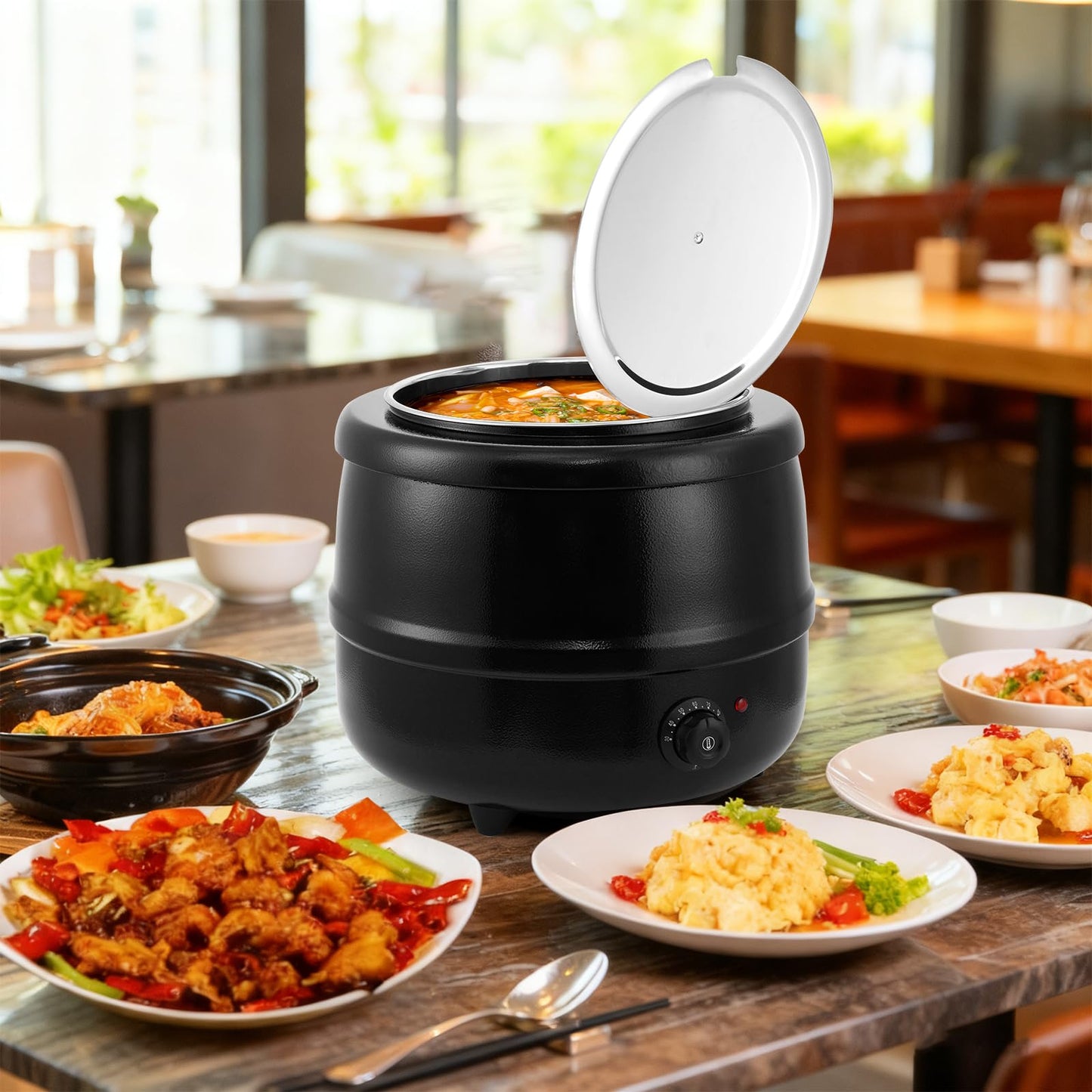 13.7 Quarts Commercial Soup Kettle, Large Capacity Soup Warmer with Stainless Steel Removable Insert Pot, Hinged Lid & Stable Base, Automatic Food Warmer for Buffet, Party, Catering, Restaurant