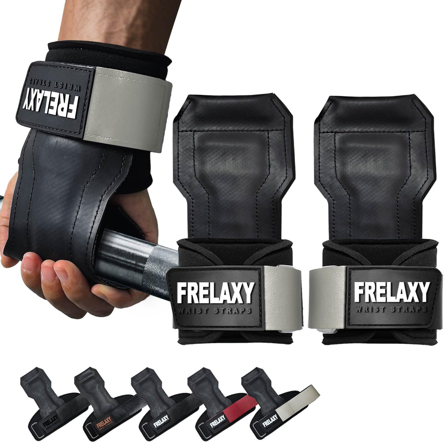 Frelaxy Lifting Wrist Straps, Rubber Weight Lifting Grips with Non-Slip Palm & Wrist Wraps Support for Deadlifts, Pull Ups, Rows, Heavy Powerlifting, Lat Pulldowns (Grey)