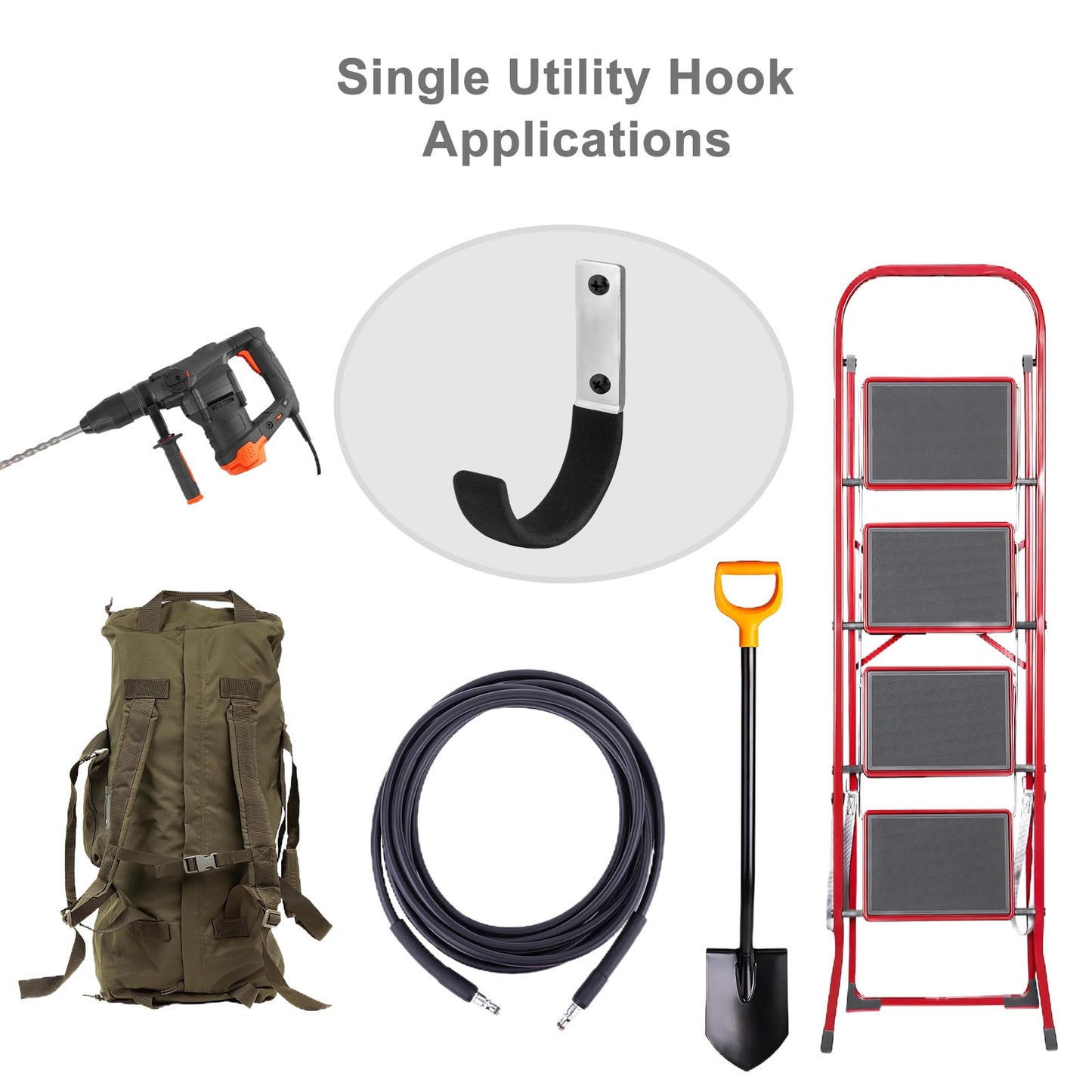 Nlmyt 6 Pcs Garage Storage Utility Hook, Upgraded Ladder Hangers, Shed J-Hooks, Heavy Duty Ladder Tool Holders for Garage Wall, Black Wall Hooks for Hanging Tools, Bikes, Hose, Shovels, Rakes