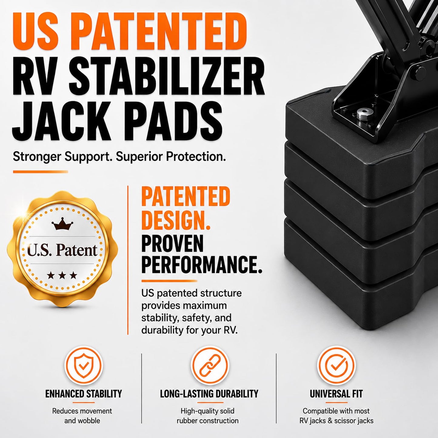 HOXWELL RV Stabilizer Jack Pads 4 Pack, Heavy Duty Solid Rubber Scissor Jack Leveling Blocks, RV Jack Foot Protection Pads for Trailer, Camper & 5th Wheels, Non-Slip Sturdy Support, Black