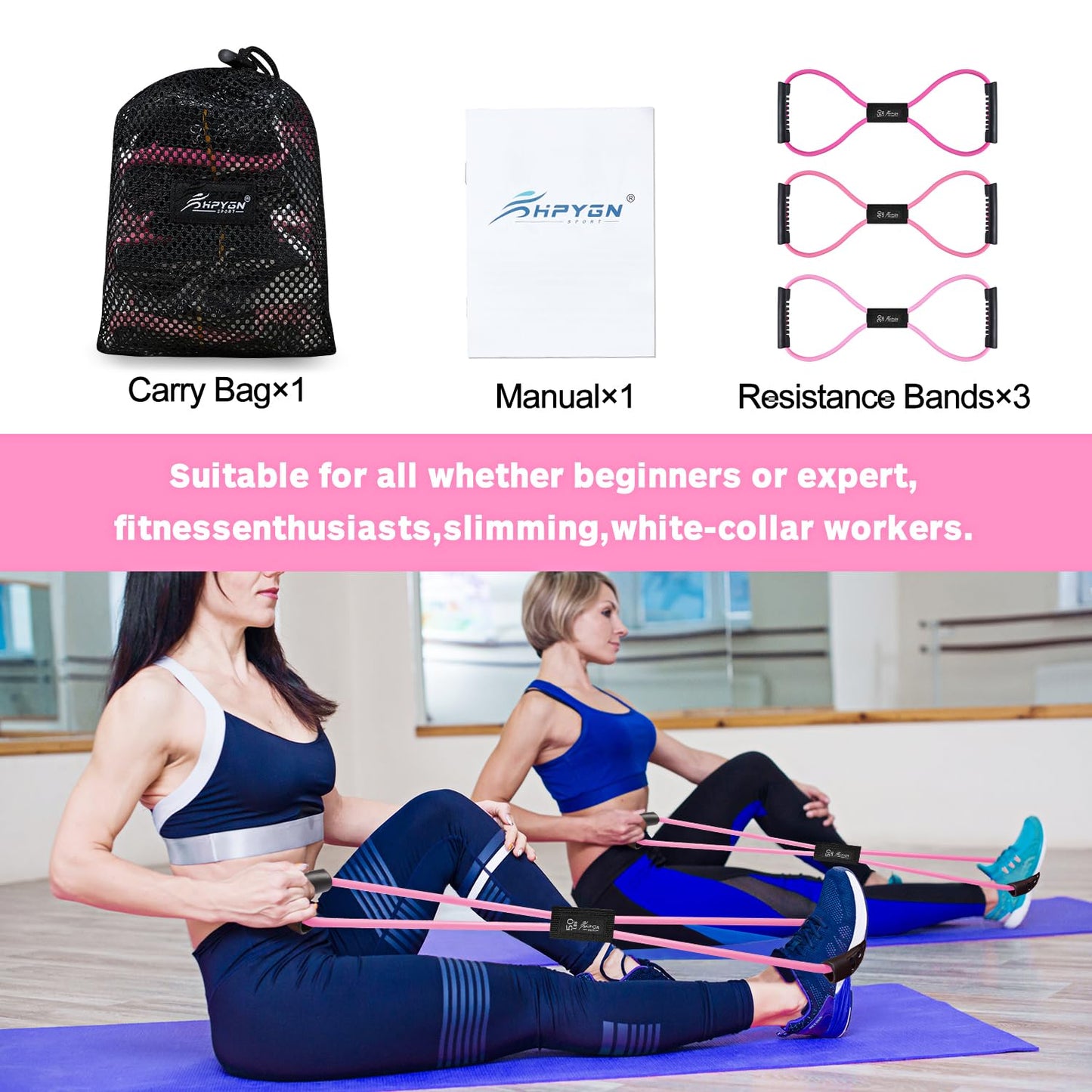 Figure 8 Resistance Band, Resistance Bands for Arms, Back, Shoulder Stretcher Exercise Bands with Handles, Upper Body Workout Equipment Set of 3 for Yoga Pilates Stretching Physical Therapy