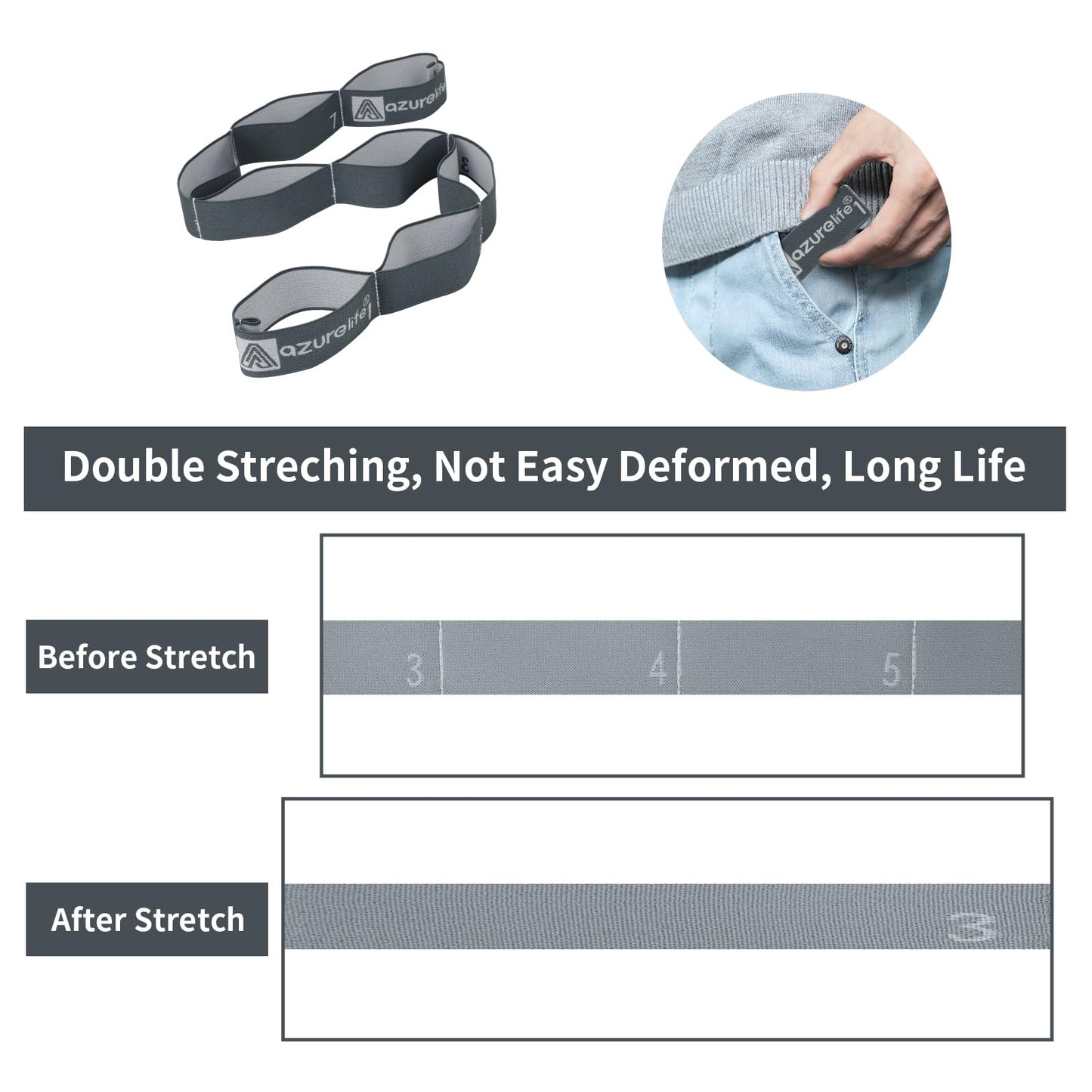 A AZURELIFE Elastic Yoga Stretching Strap, Multi-Loop Stretch Strap for Physical Therapy, Pilates, Yoga, Dance & Gymnastics Exercise and Flexible Pilates Stretch Band