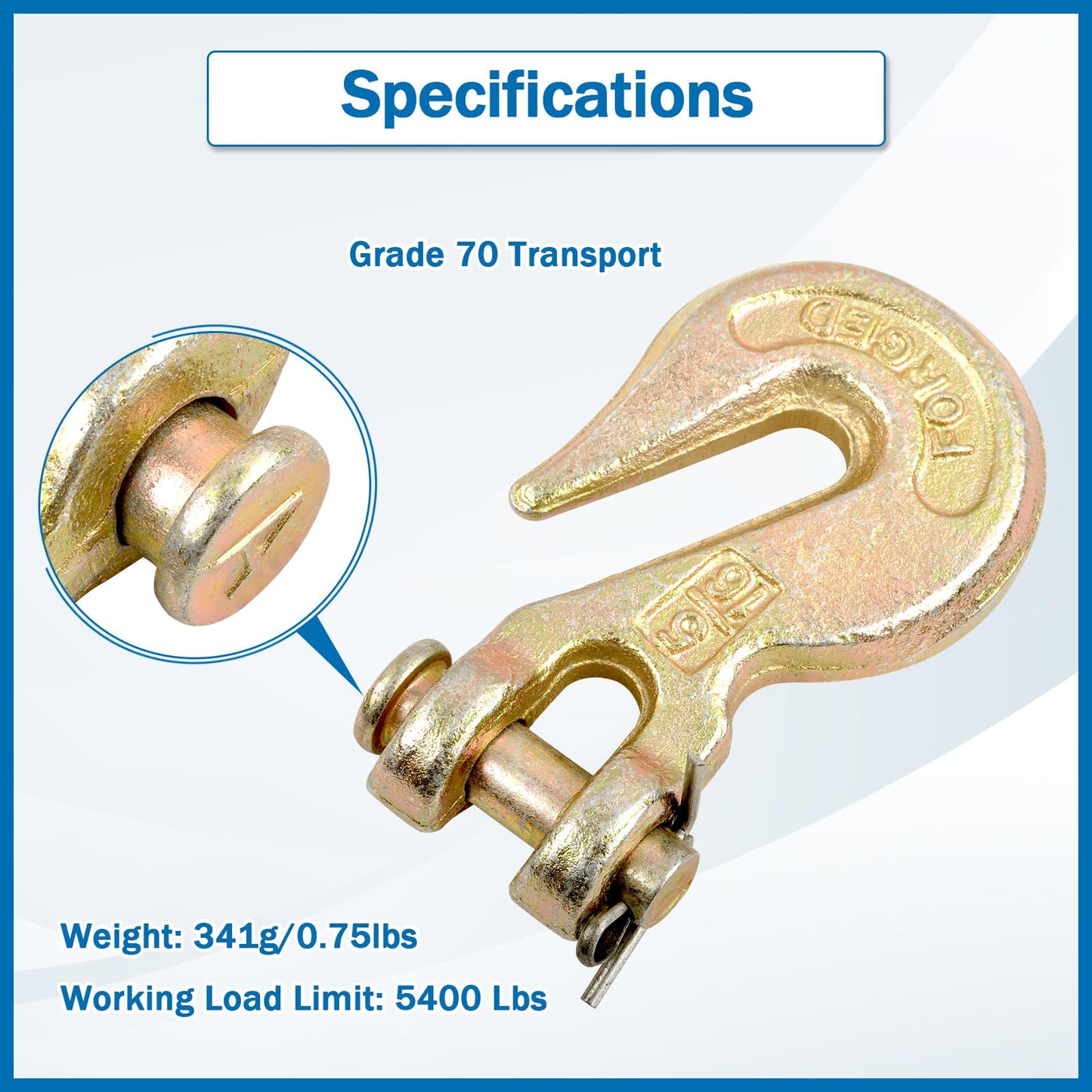 TBAPFS 2Pcs 5/16 Inch Clevis Grab Hooks Grade 70 Chain Hook 5400 Lbs Working Load Limit for Trailer Truck Transport