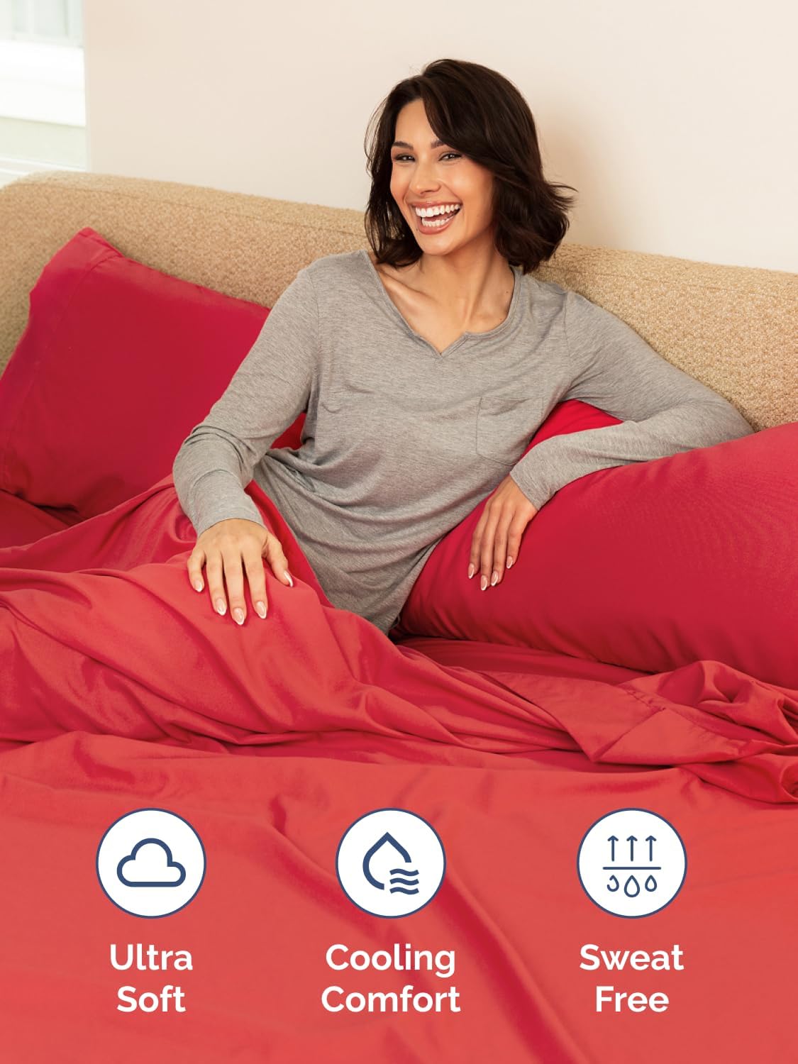 Skiennix Extra Deep Twin XL Sheet Set - 4 Piece Breathable Cooling Bedding - Soft Wrinkle-Free Red