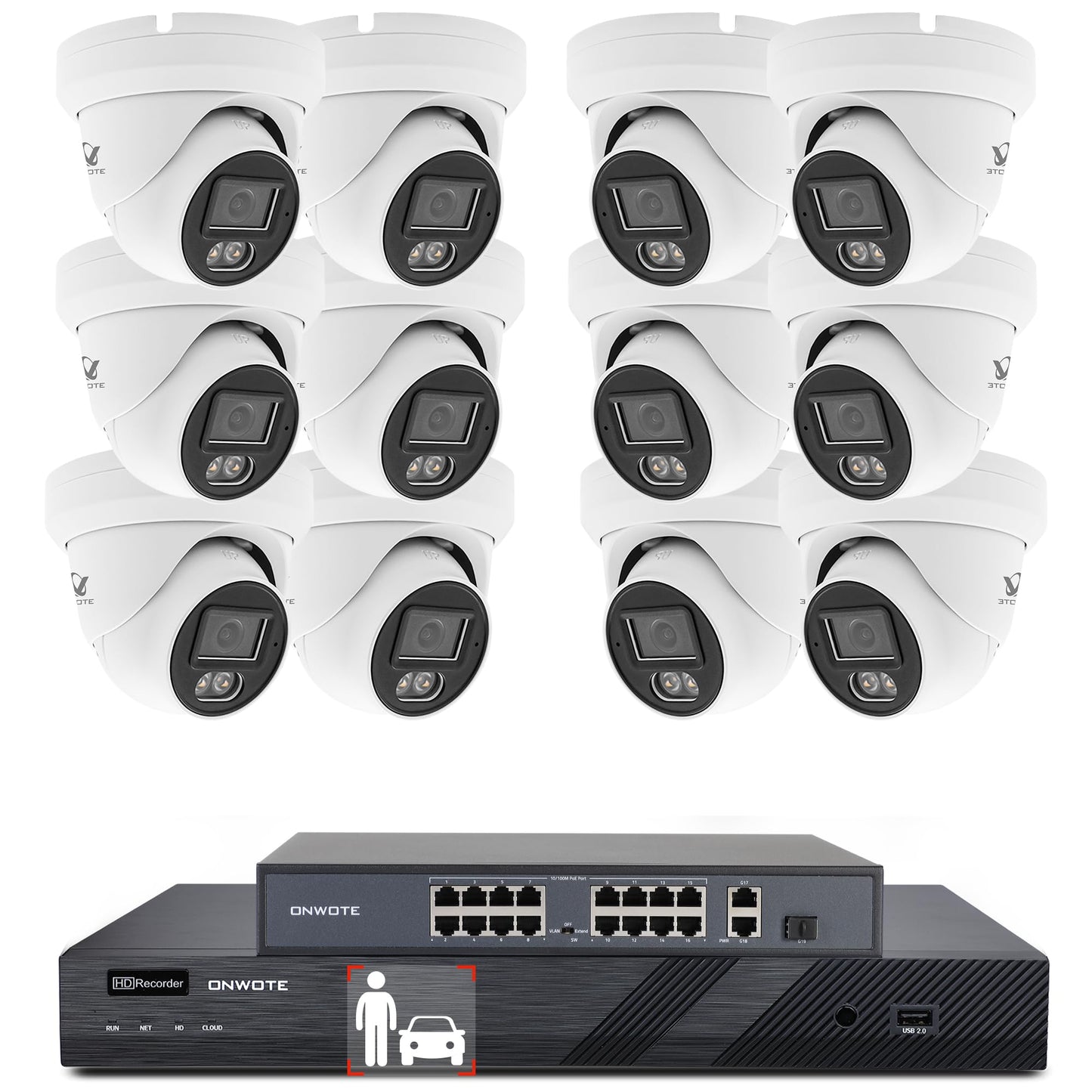 ONWOTE 16 Channel Security Camera System, AI Motion Detection, Color Night Vision,12x 5MP Audio PoE IP Cameras, 16CH 4K 8MP Commercial NVR, Total 960ft Cables, Business CCTV, (No Hard Drive Included)