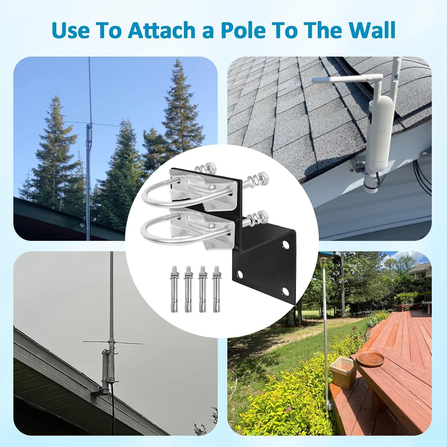 2 Sets XRDS-RF Antenna Mount Kits - Black-Coated Pole Mount Bracket with Double U-Bolts Clamp V Jaw Bracket for Outside