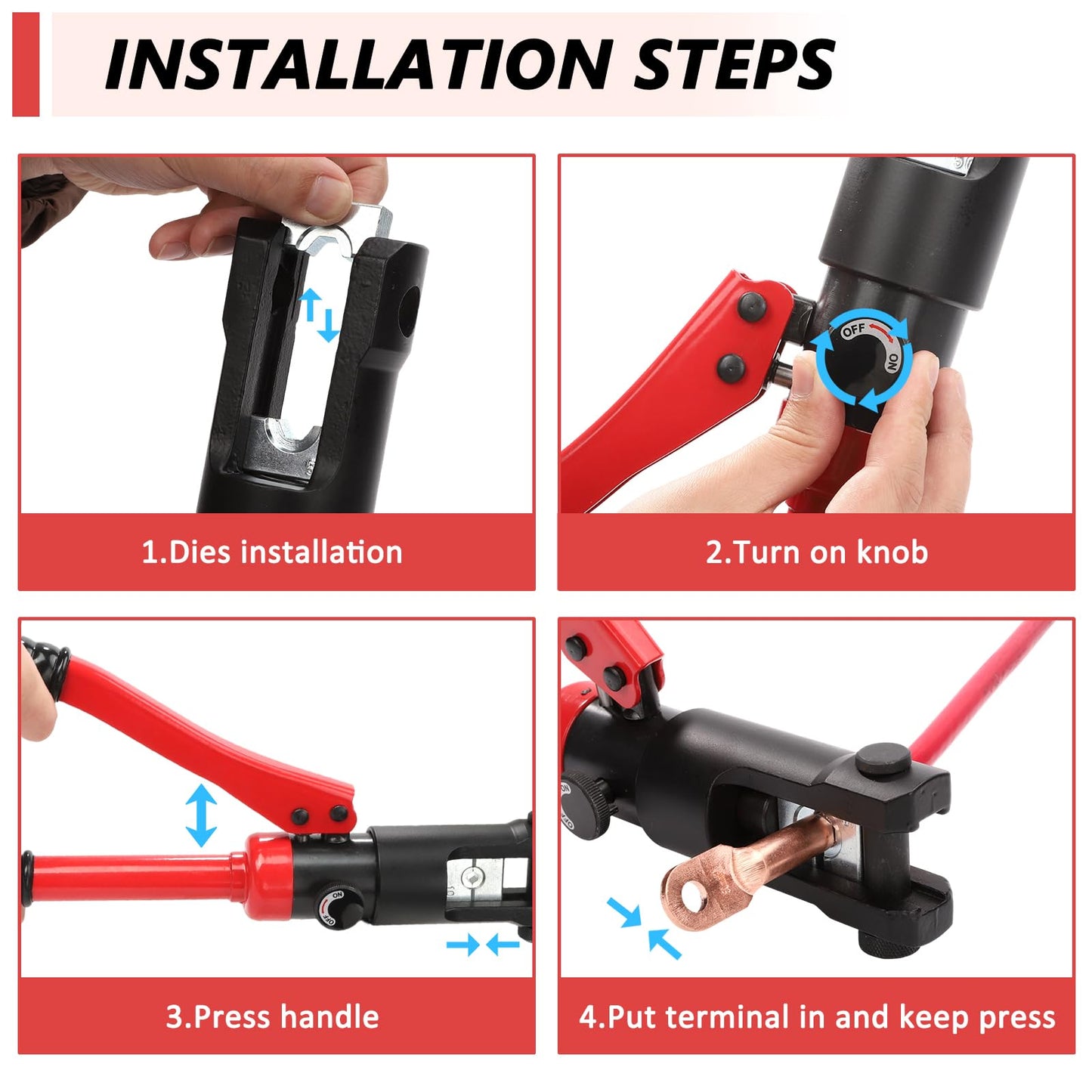 Hydraulic Crimping Tool, 60KN Heavy-Duty Hydraulic Punch Tool with 9 Hex Crimp Dies, Heat-Treated Alloy Steel, Ergonomic Anti-Slip Handle for Industrial Electricity, Communication, Metallurgy