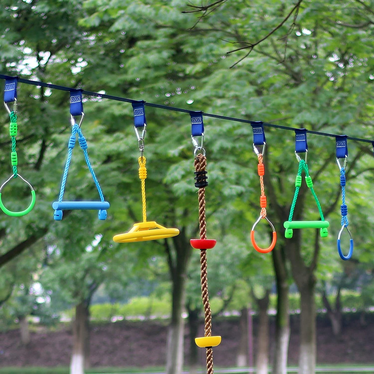 Rainbow Craft 3-Pack Kids Ninja Monkey Bars - Trapeze Swing Bars for Ninja Obstacle Course Attachments - 3pc of Blue, Red & Green Color