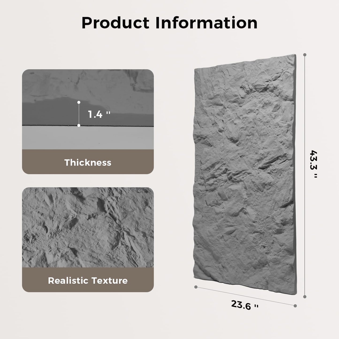 VESLARA 4 PCS Faux Stone Wall Panel 43.3’’ x 23.6’’ PU Wainscoting Panel with Mountain Rock Design 3D Wall Panel for Interior Wall Decor Bedroom Living Room Office Cement