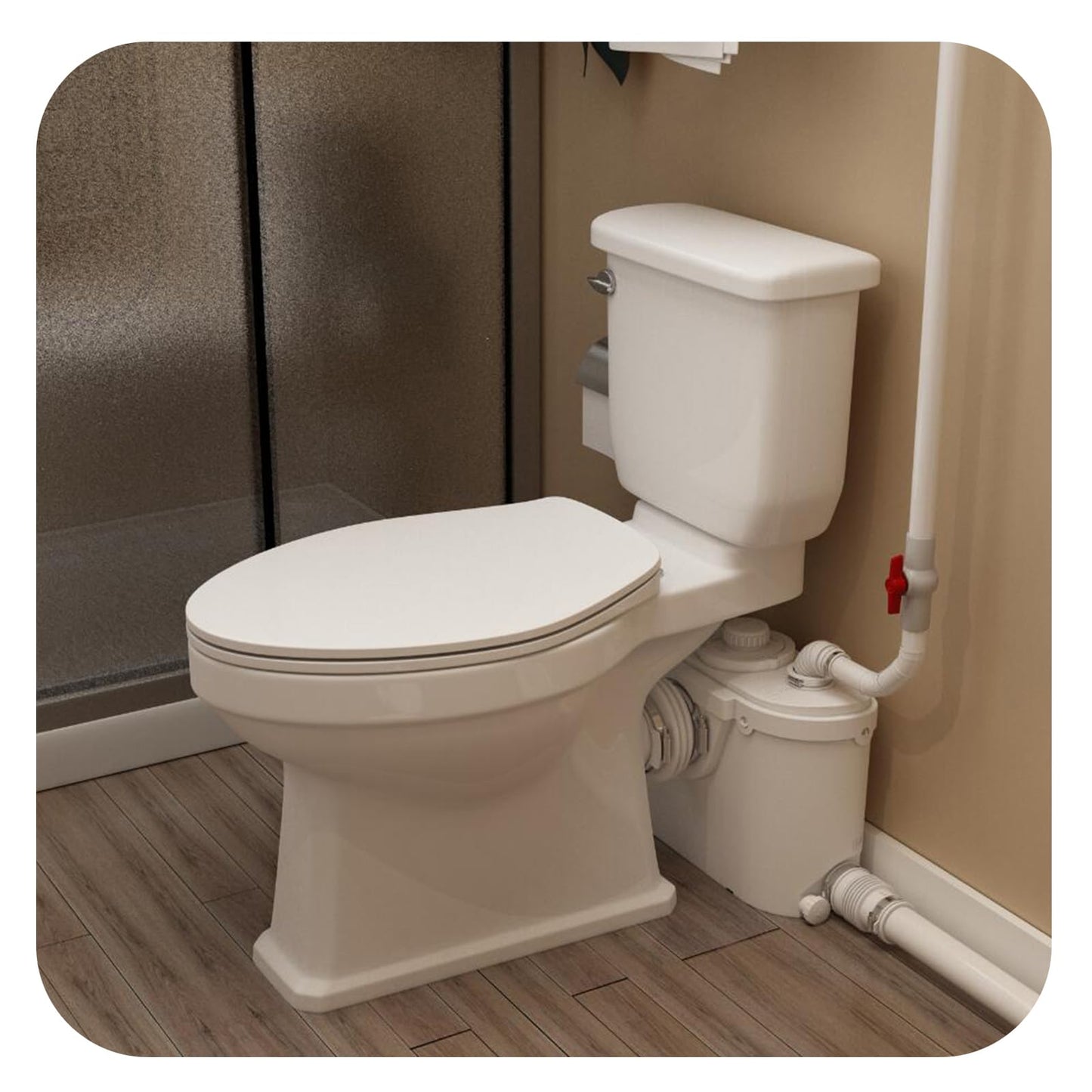 Macerating Toilet System, Two-piece Vintage Upflush Toilet with 4 Inlets Grinder Pump for Household Sewage Wastewater Disposal, Copper Motor, Quiet Operation, Extension Pipe Included, Less Consumption