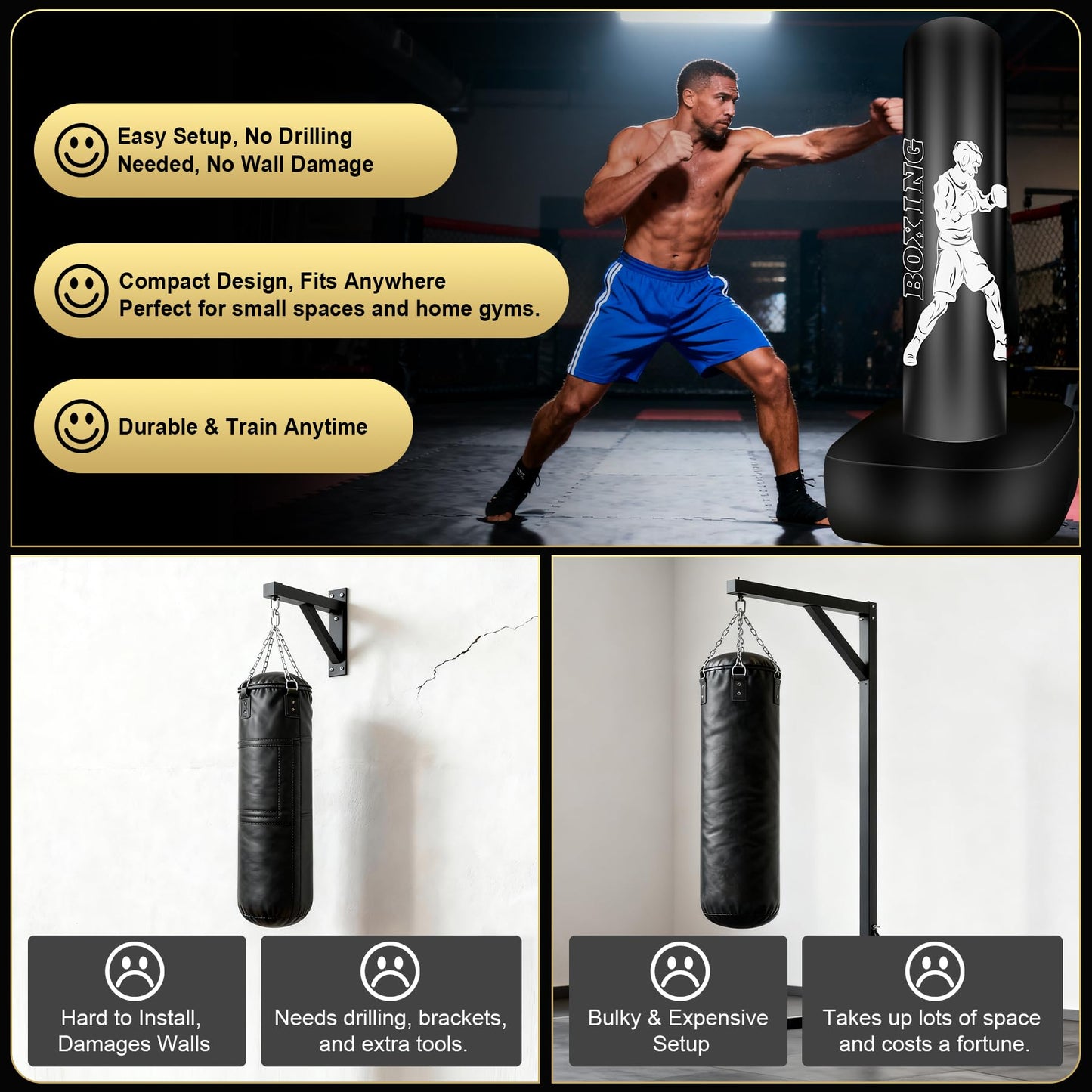 Vobab Freestanding Punching Bag with Stand for Adults Teens, Heavy Boxing Bag, 70" Boxing Equipment Bag Kickboxing Bag, Women Men Heavy Bag for Beginners Muay Thai MMA Training Fitness