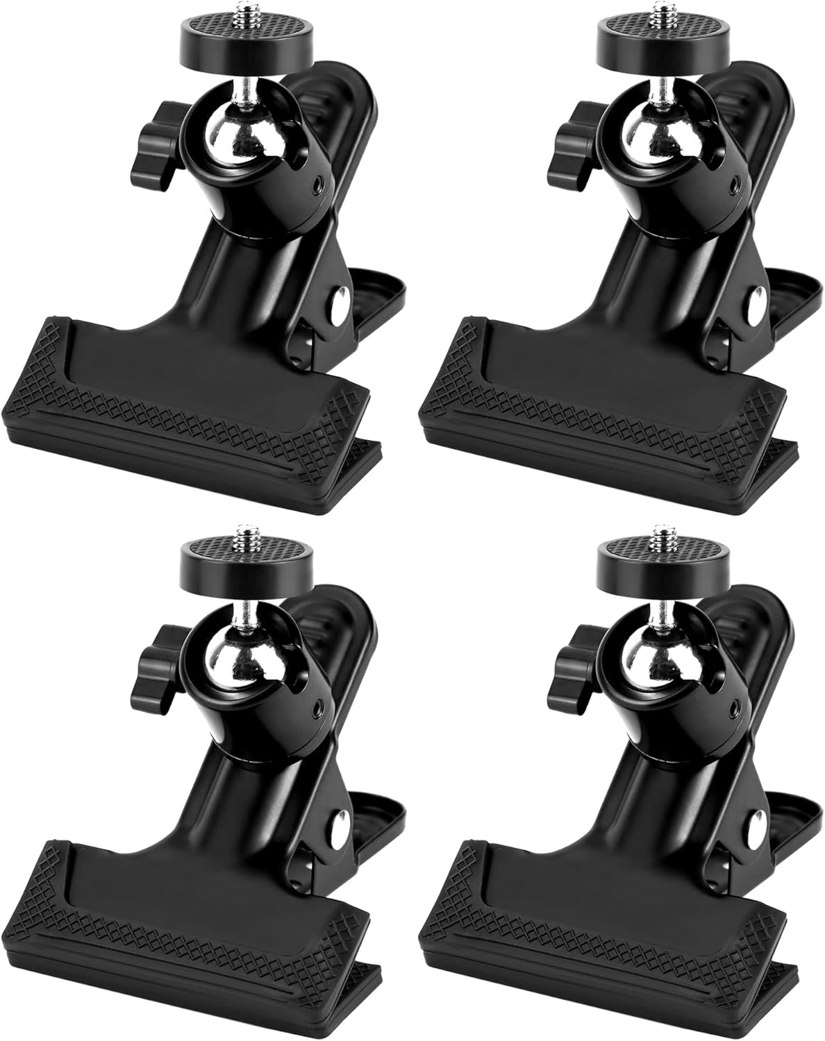 QWORK 4 Pack 360 Multifunctional Tripod Camera Clamp Flash Holder with Swivel Tripod Mini Ball Head, Black