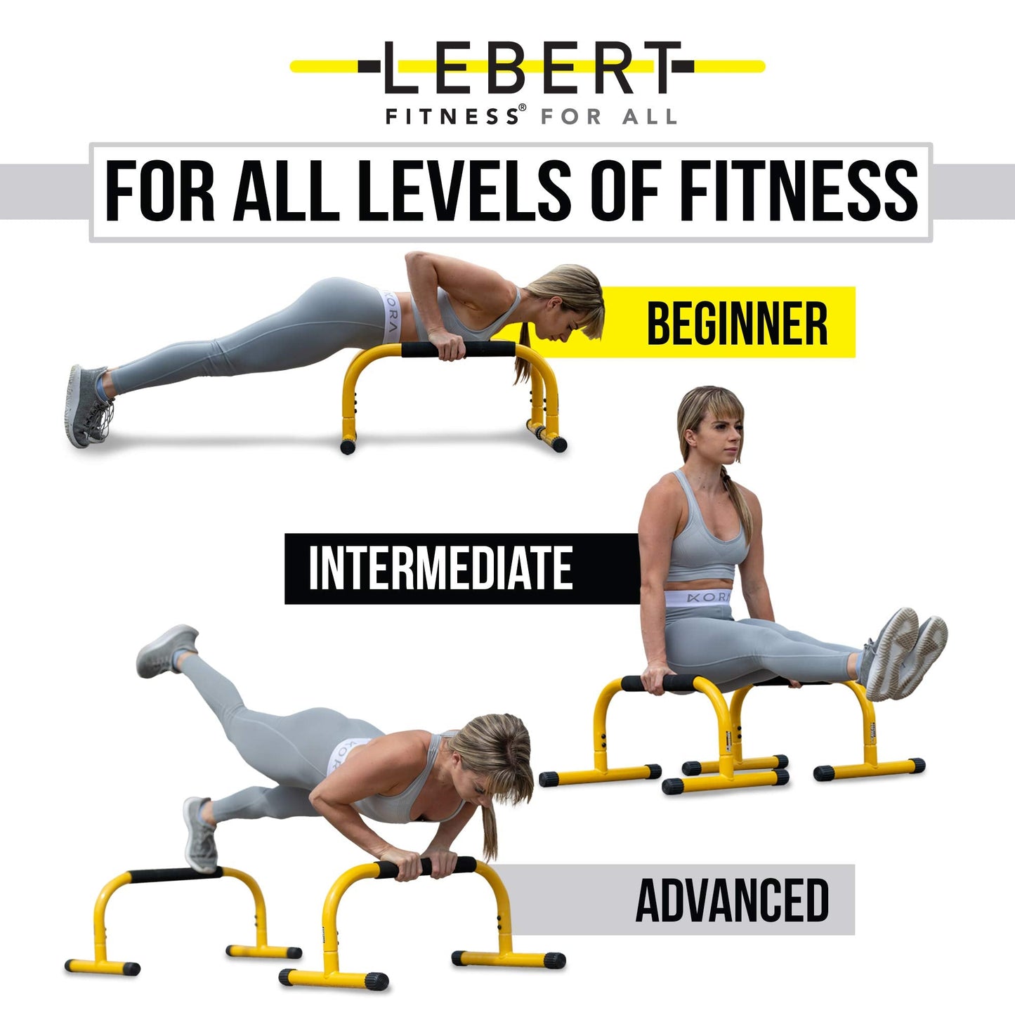 Lebert Fitness Parallette Bars Yellow – Push Up & Dip Bars for Calisthenics, Bodyweight Training, L-Sits & Handstands – Heavy Duty Steel with Non-Slip Foam Grips