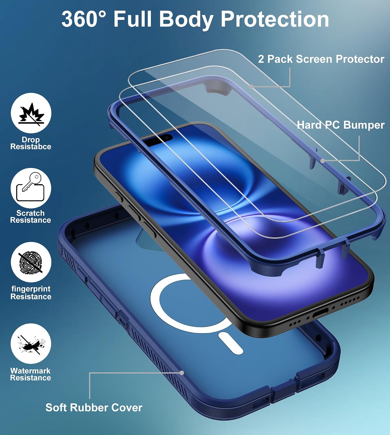 Aimoll-88 16 2X 16 2 for iPhone Case, [Compatible with MagSafe] with Screen Protector Heavy Duty Drop Protection, Full