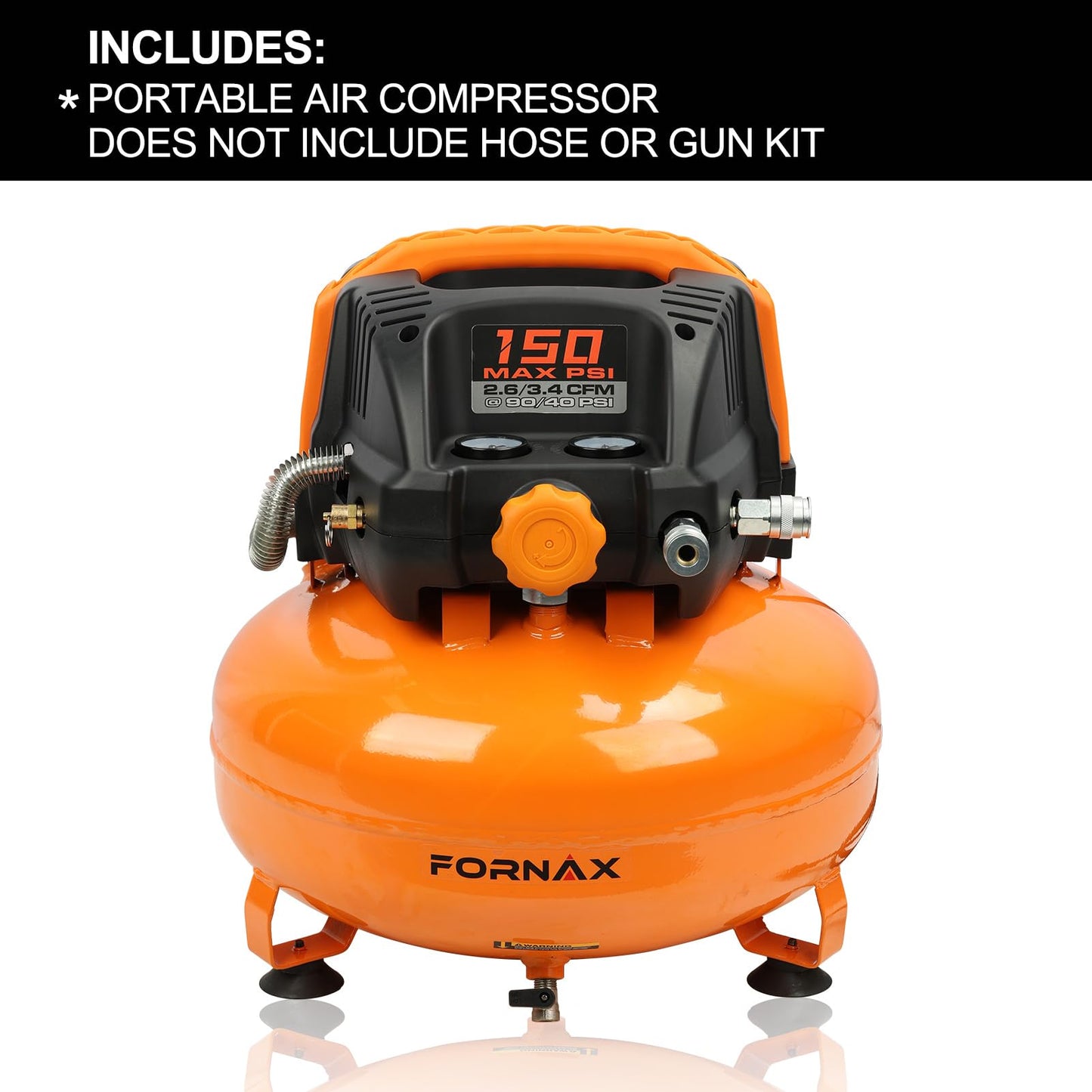 FORNAX Pancake Air Compressor with two couplers, 6 Gallon Portable Electric air compressor, 150 PSI, Oil -Free Air Compressor