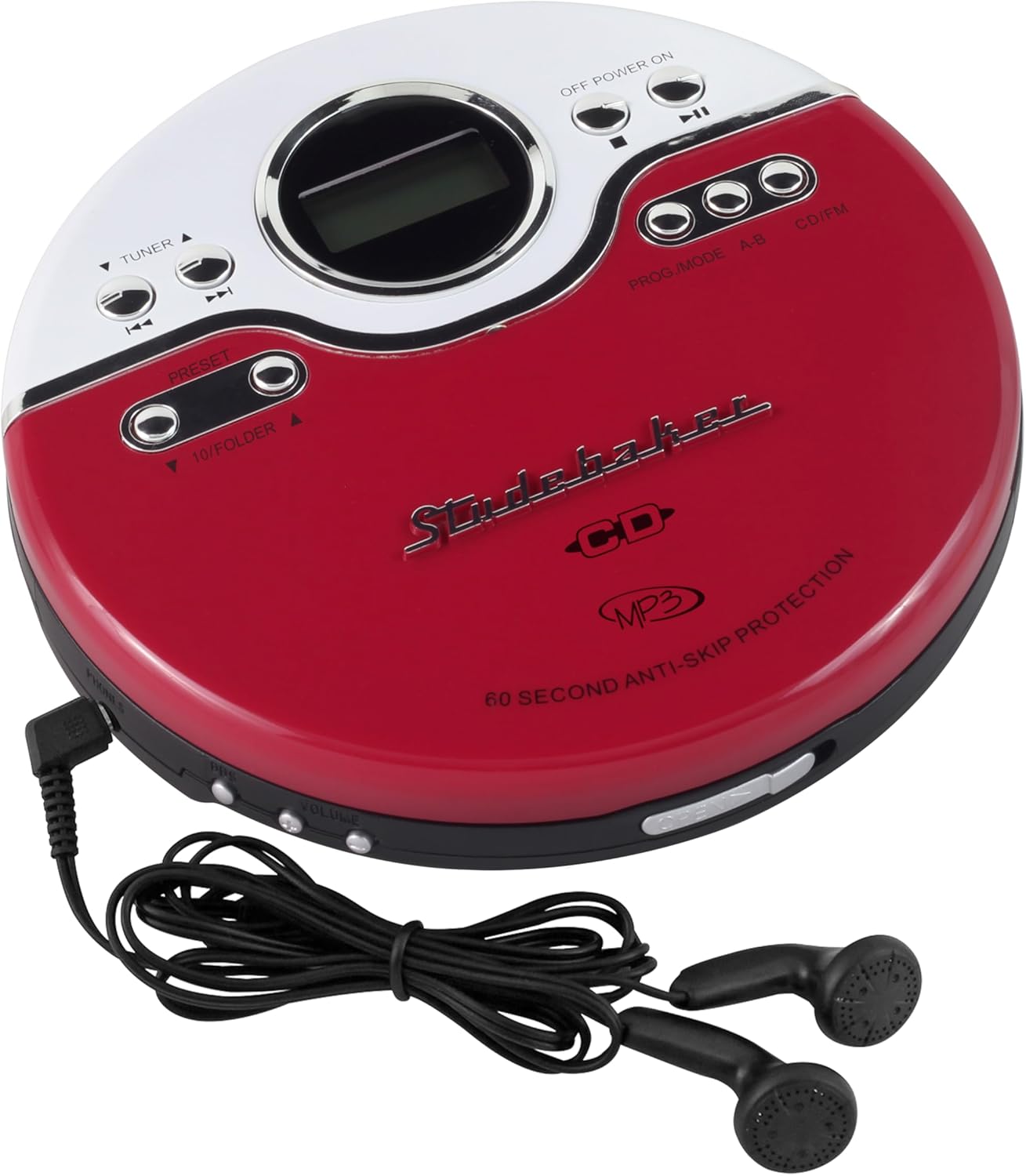Studebaker SB3703RB CD/MP3 Joggable Personal Player with Audio Book Compatibility, Bookmark Feature and FM PLL Radio