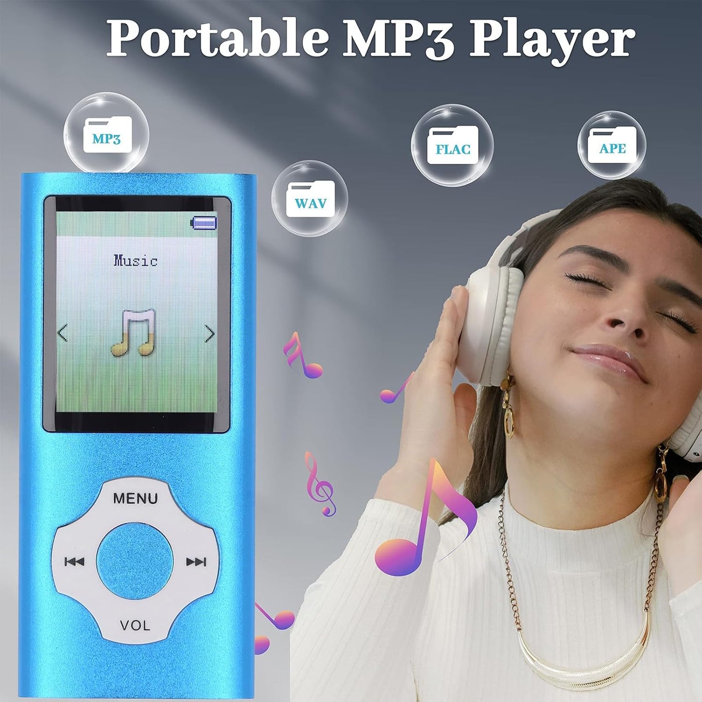 MP3 MP4 1.8in 128GB Player, Lossless Sound Portable Video Music Player, Color Screen Digital Music Player with Speaker