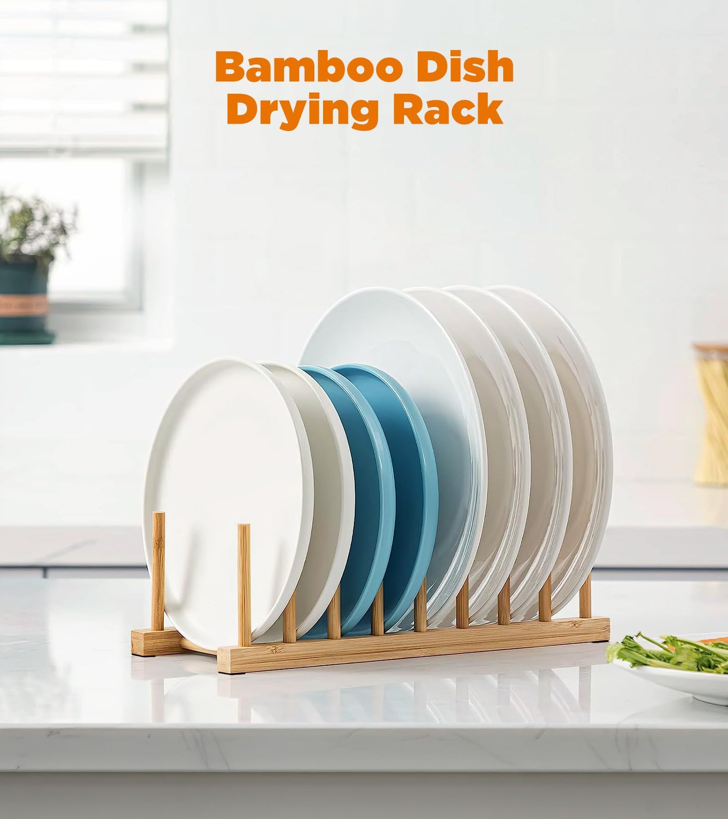 RISHTEN Bamboo Dish Drying Rack, 2 Pack Wooden Storage Holder Organizer for Plate/Bowl/Cup/Book/Pot/Lid/Cutting Board Drying Rack Stand Holder