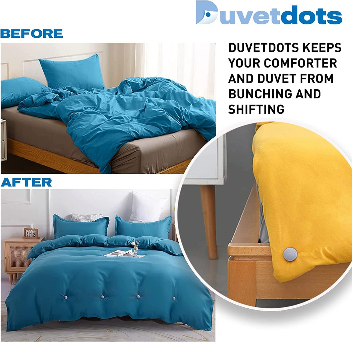 Duvetdots Gray Keyless Duvet Clips, No Key Needed. Pack of 8 Comforter Fasteners That are Safe Locking, Low Profile Egyptian Cotton Bedding Pins Holds up to 10lbs, Clamps Keeps Comforter From Shifting