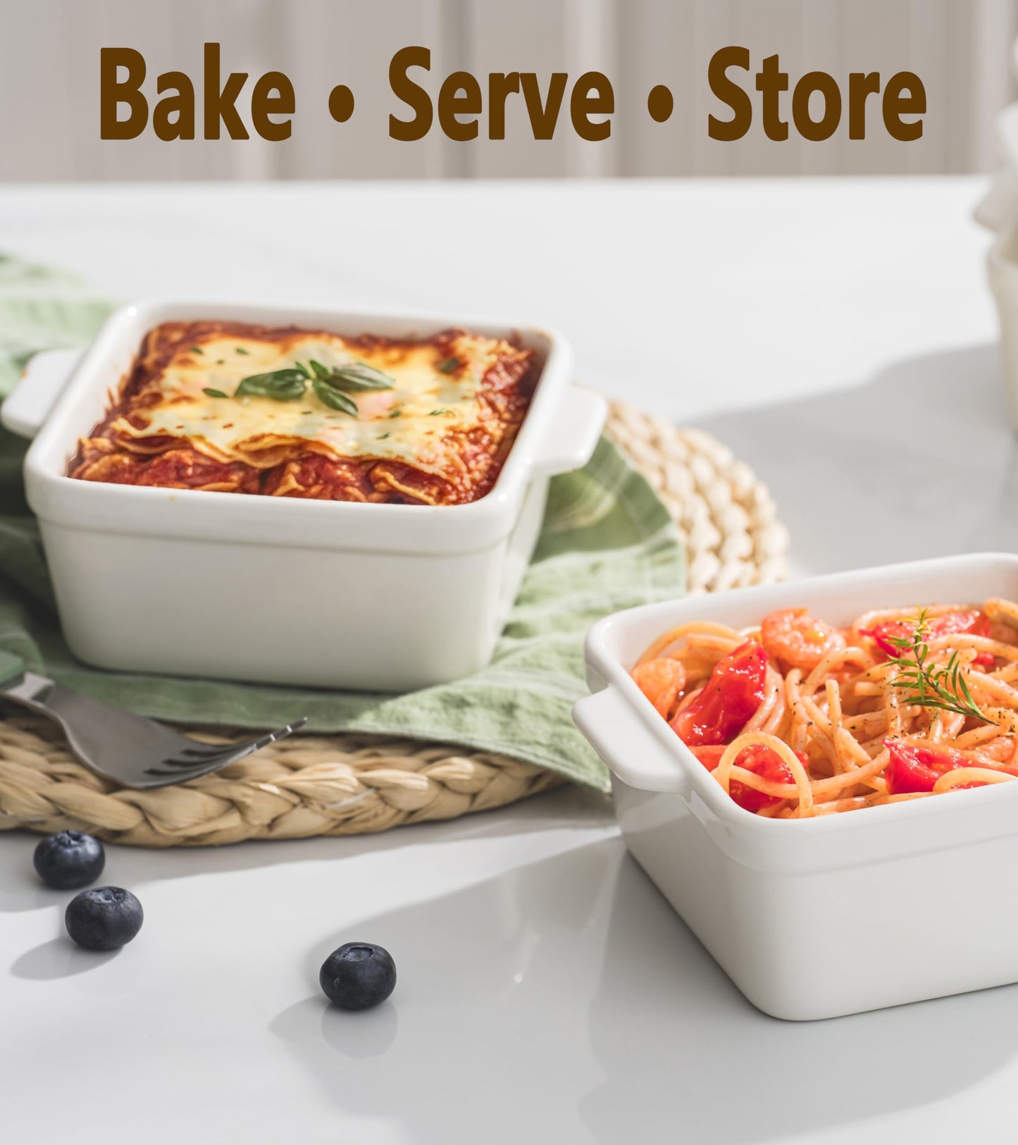 16 oz Small Baking Dish Set of 4, Individual Casserole Dishes for Oven, Ceramic Square Ramekins for Meal Prep, Lasagna, Desserts, Freezer Safe