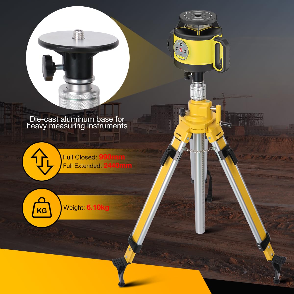 Mountlaser Elevator Tripod for Laser Level, 35.43-90.55 inch Height Adjustment Heavy Duty Survey Tripod, with Level Bubble & Diffusion Limiter, Liftable Non-Skid Feet for Construction