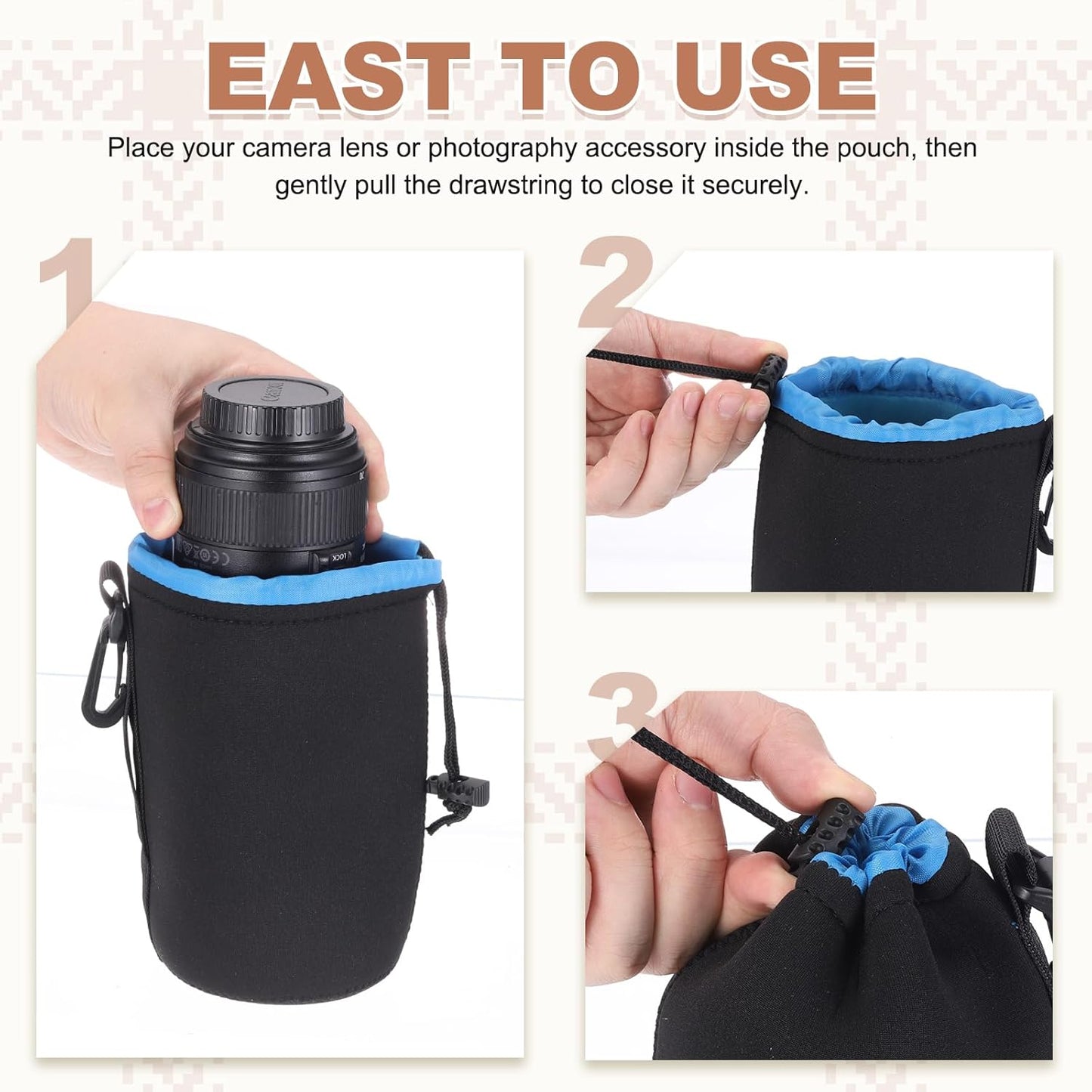4 4" 10" PATIKIL Pcs Camera Lens Pouch, ID x H Drawstring Lens Pouch Protective Camera Lens Case Bag Soft Plush