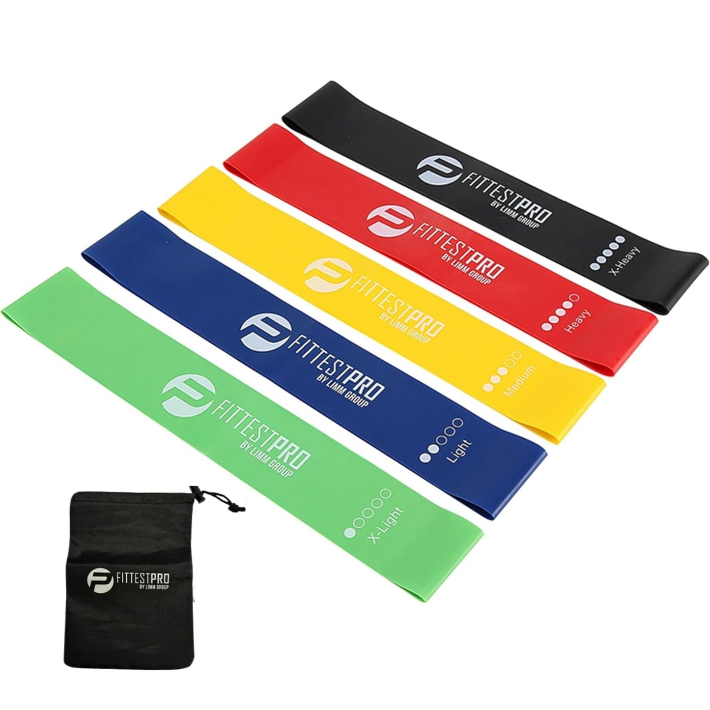 Limm Resistance Loop Exercise Bands - Set of 5 Stretch Bands for Working Out with Instruction Guide & Carry Bag - Elastic Band for Home Workout & Physical Therapy for Women and Men 12" x 2"