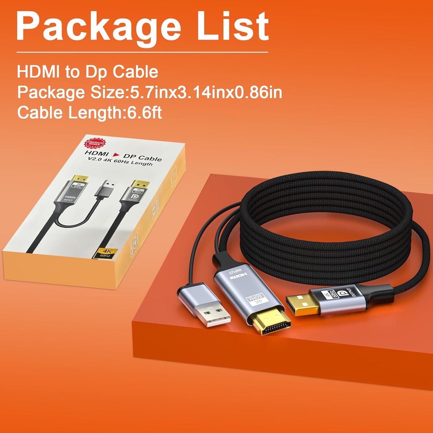 Coreprin 6 4K@60Hz PS5, HDMI to DisplayPort Adapter, feet Active HDMI to DP Braided Cable, Uni-Directional HDMI to DP