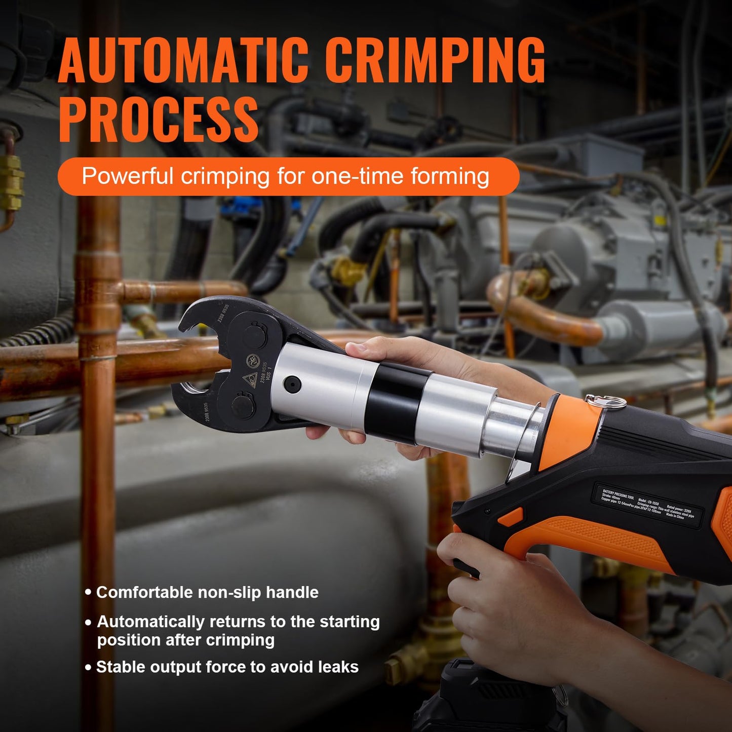 VEVOR 18V Press Tool, 32KN Electric Pipe Crimping Tool for 1/2" to 2" Copper Pipes, 360° Rotation Automatic Crimper with Brushless Motor & 6 Jaws - Compatible with ProPress