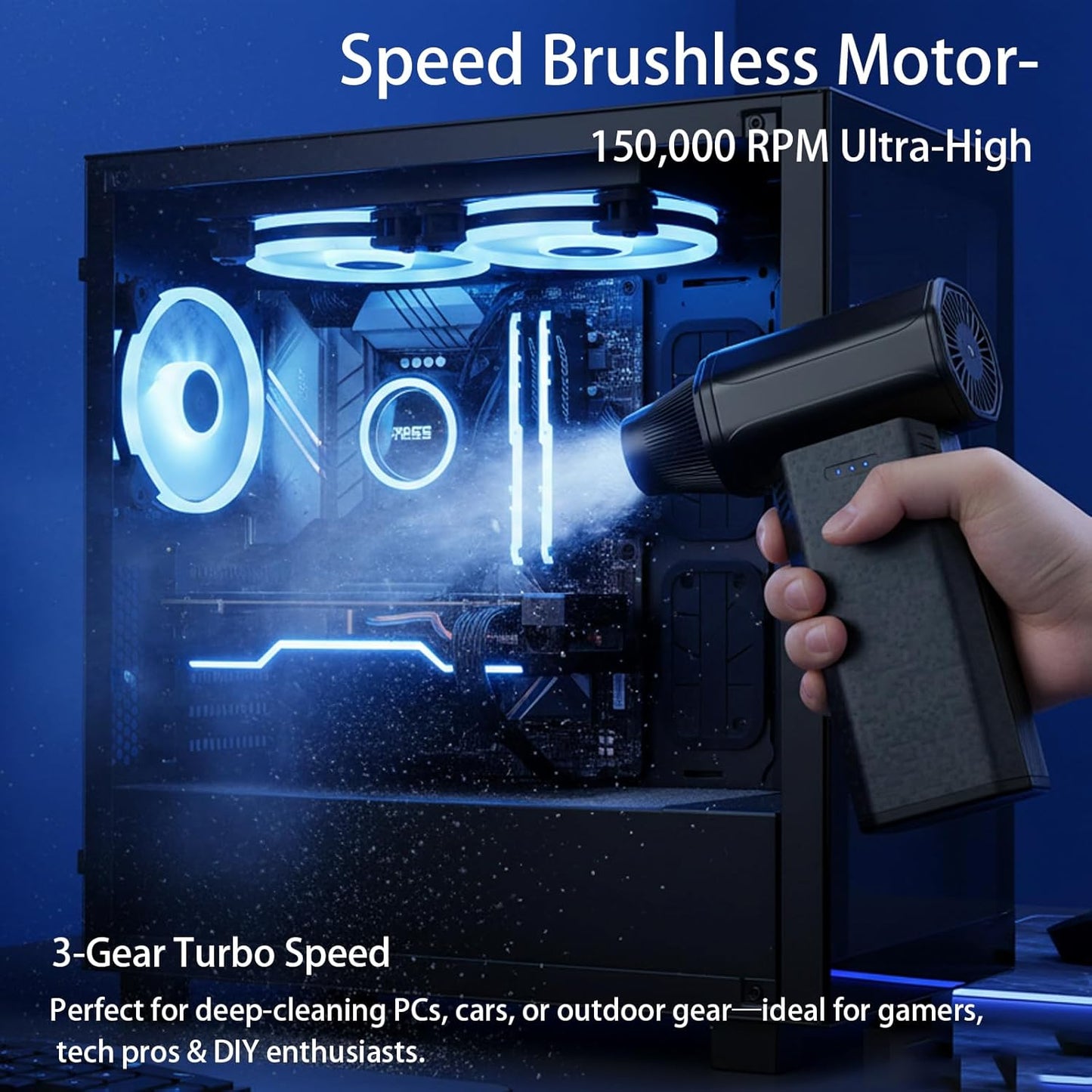 Jvtlirdfu Duster-150000RPM 3-Gear Compressed Air Super Power Electric Duster, Turbo FanRechargeable Cordless Air Blower