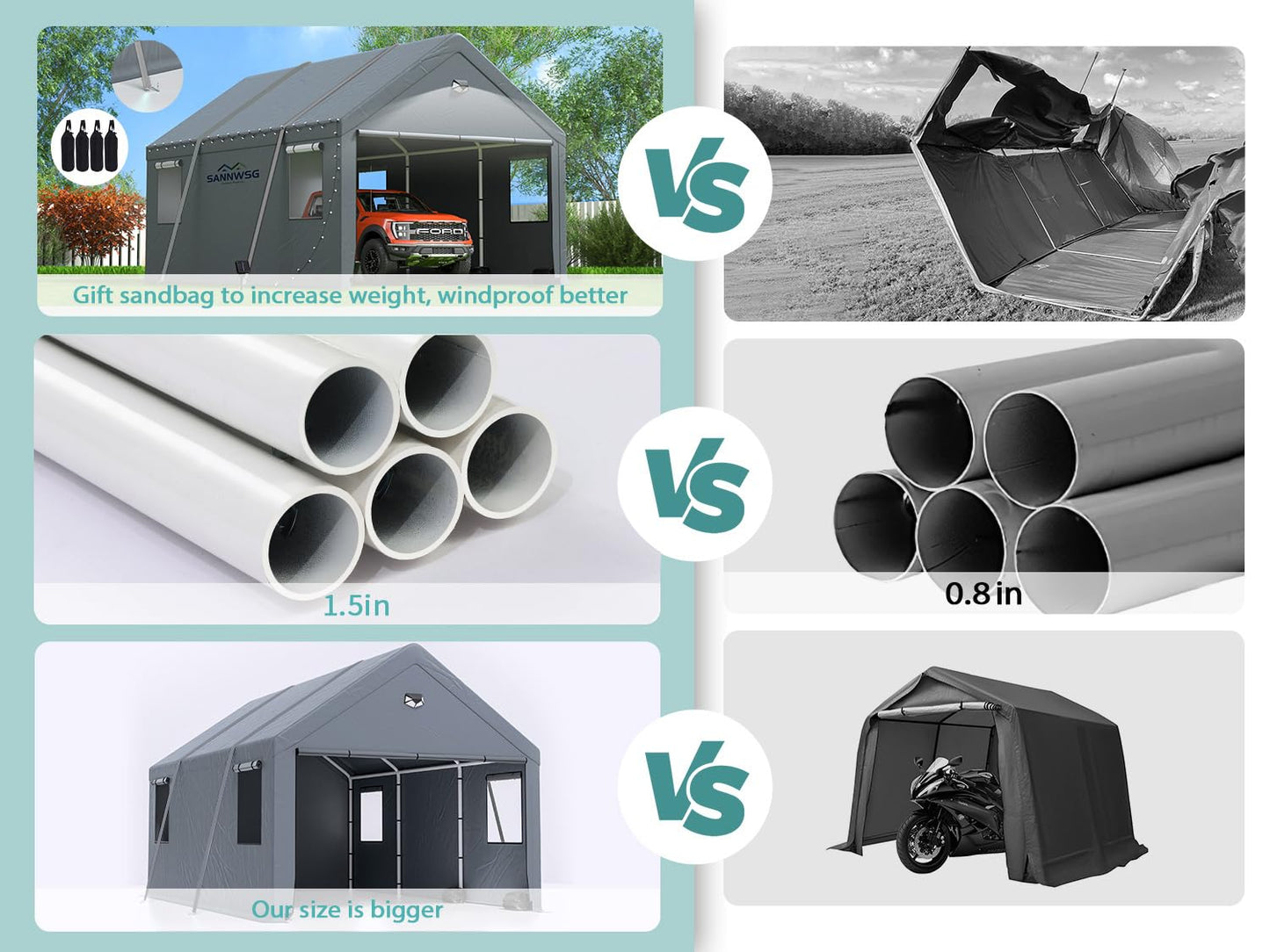 2 Car Carports Heavy Duty 20X20 FT,Carport Canopy,Car Port with 180G Removable Side Walls,Portable Car Port Garage,Car Shelter All Weather,Gray