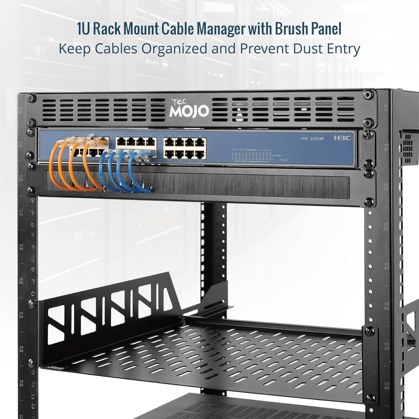 Tecmojo 1U 19 inch Cabinet,Black,2 Pack Rack Mount Cable Management Panel with Brush,Rack Brush Panel for Server Rack