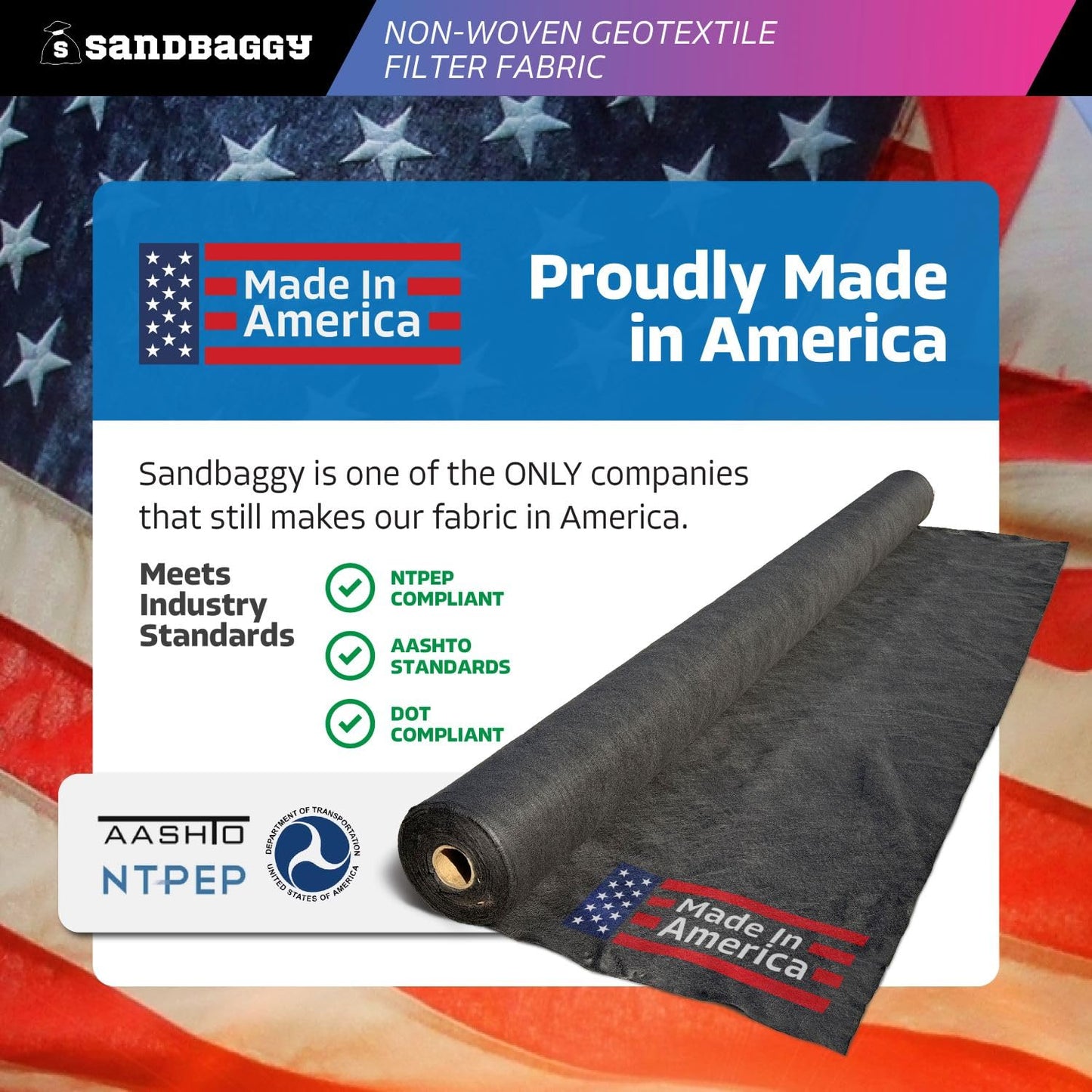 Sandbaggy 20 oz Non-Woven Geotextile Fabric (15 ft x 300 ft) - Made in USA - Driveway/Road Stabilization, Geomembrane, Retaining Wall, Geogrid, Paver Underlayment (4, Black)