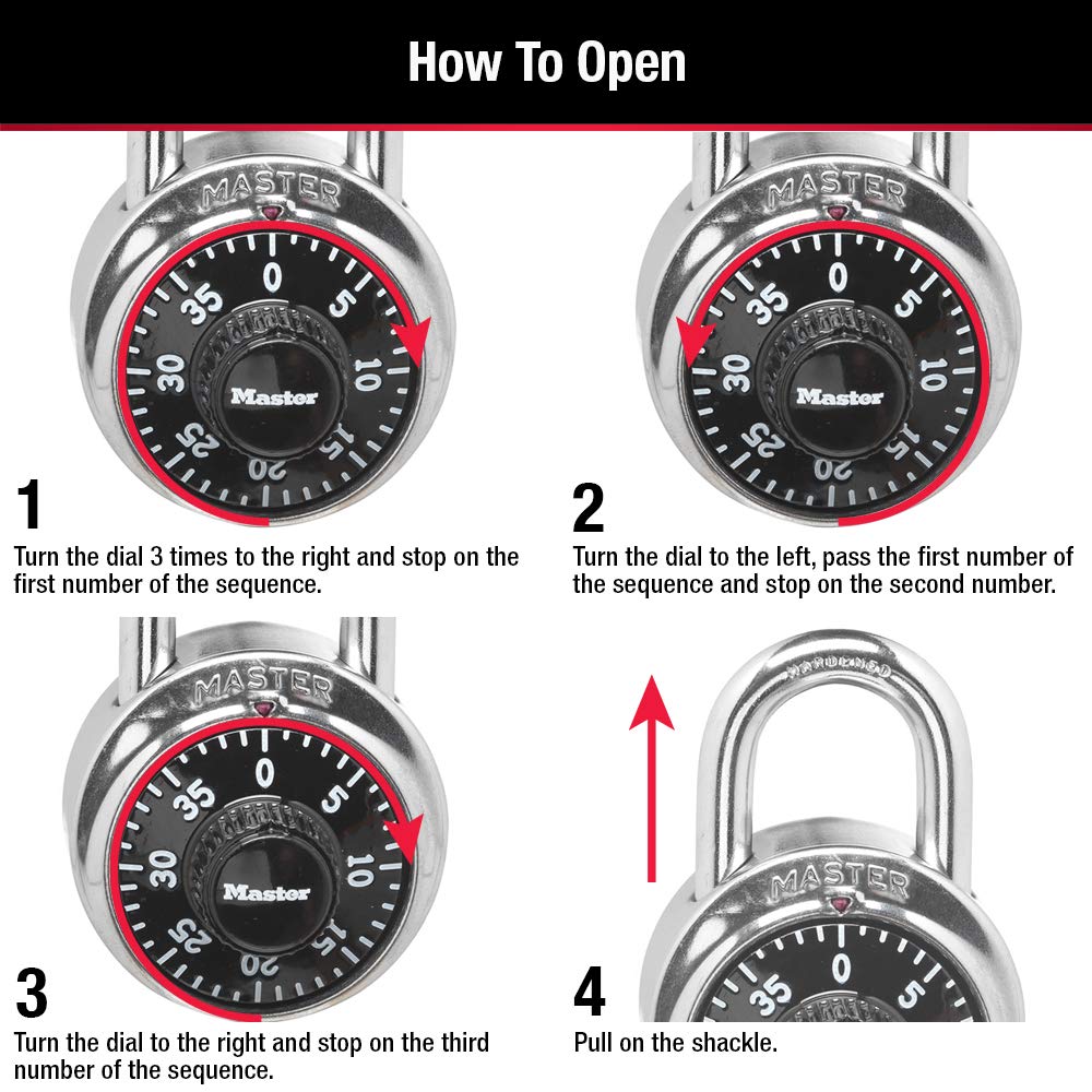 Master Lock Black Gym Locker Lock Combination Padlock, Indoor Combo Lock with Preset 3-Digit Code for Cabinets, Storage, 2 Pack, 1500T