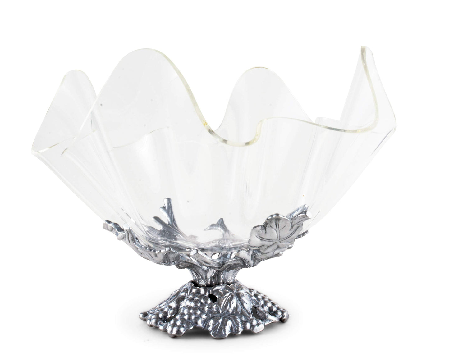 Arthur Court Acrylic Bowl Grapevine Stand Pattern Sand Casted in Aluminum with Artisan Quality Hand Polished Tarnish Free Stand Lightweight Serving Bowl Diameter: 11 inch Tall: 9.25 inch