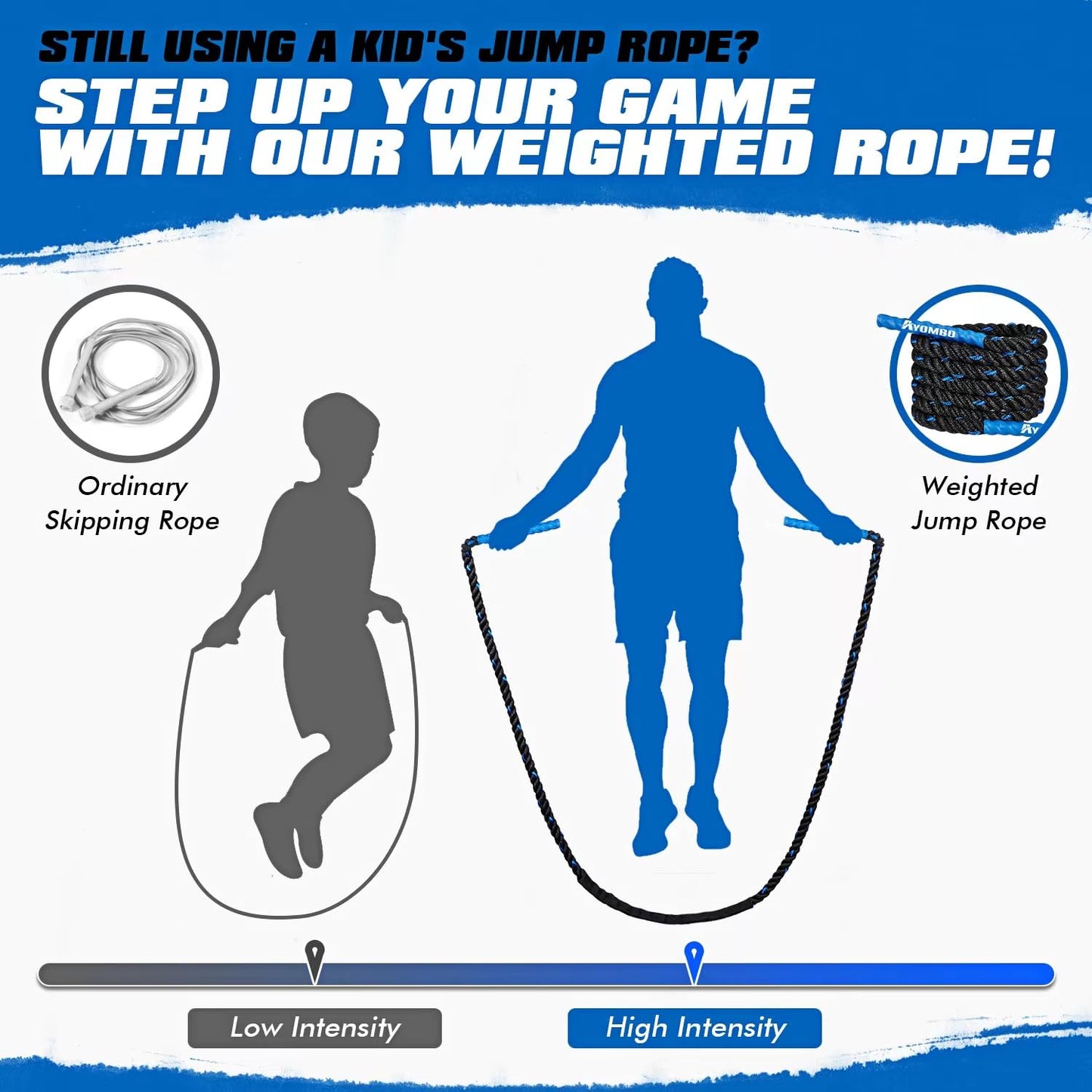 Ayombo Jump Rope, Weighted Jump Rope for Fitness, 1 lb Heavy Jump Ropes for Men Women Kids, Battle Skipping Ropes for Exercise, Training Muscle Strength Speed Home Gym Workout Equipment