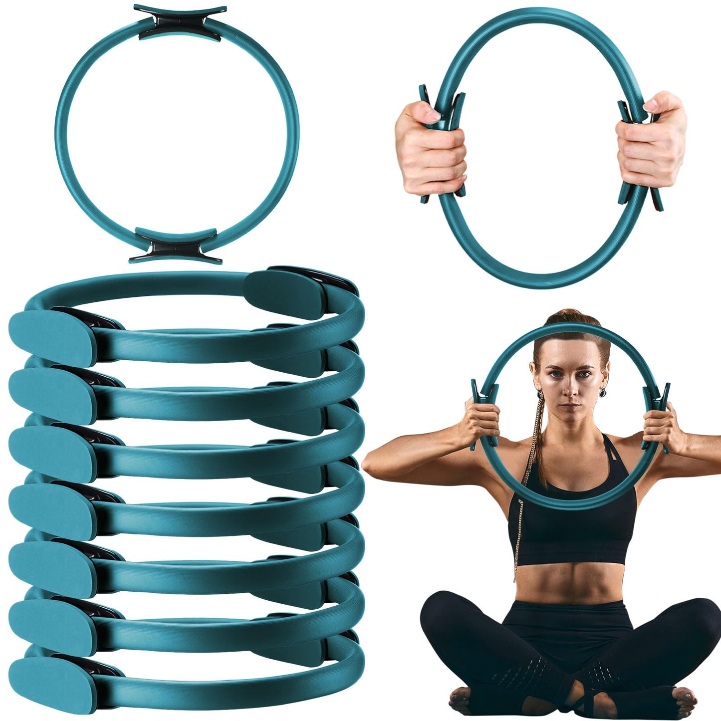 Syhood 6 Pcs Pilates Ring 11.81 Inch Pilates Circle Yoga Ring Magic Lightweight Flexible Workout Equipment for Fitness Physical Therapy Resistance Exercise Arms Legs(Green)