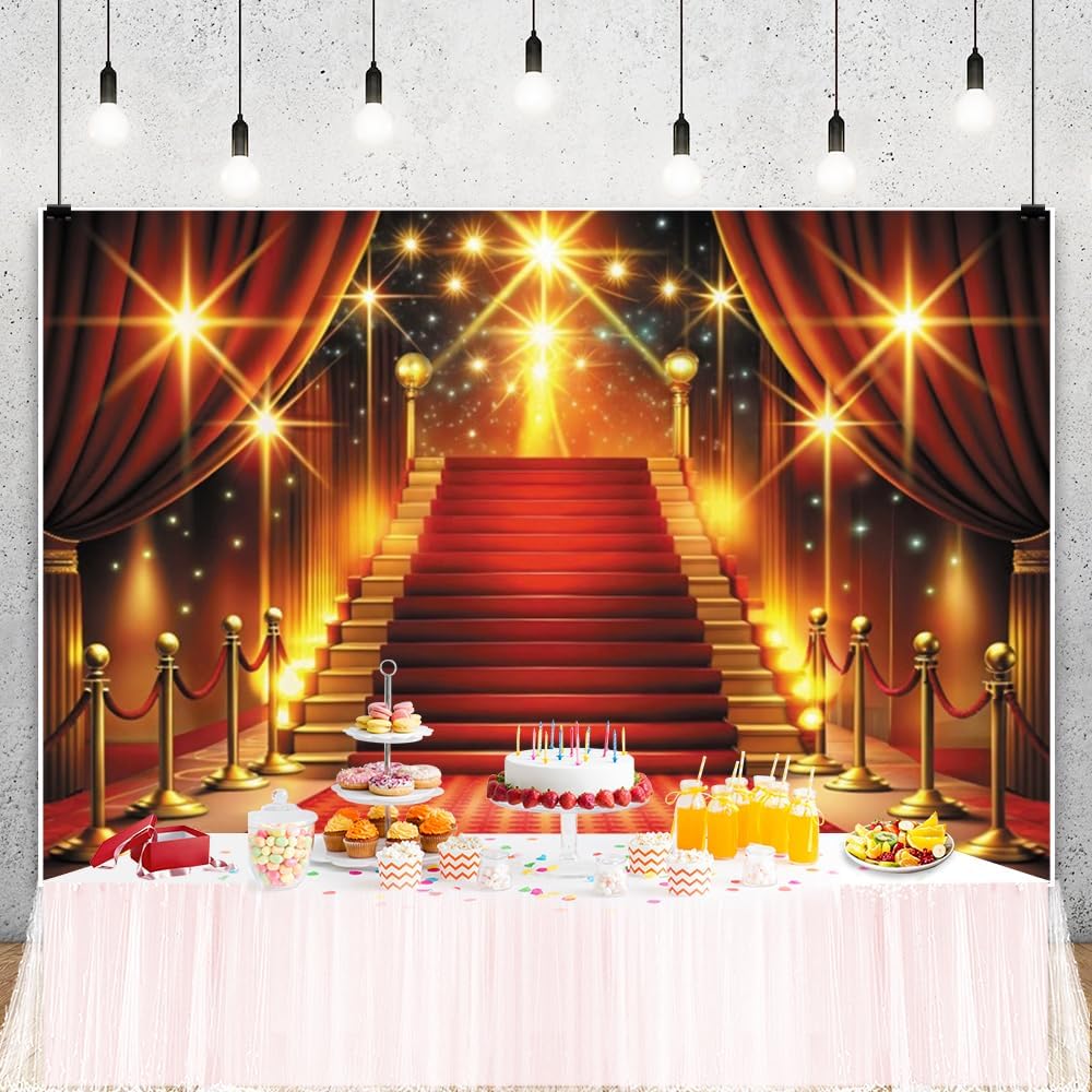 ChloropLastid 10x8ft Red Carpet Backdrop Movie Night Glitter Light Photo Decorations Award Ceremony Banner Decorfor