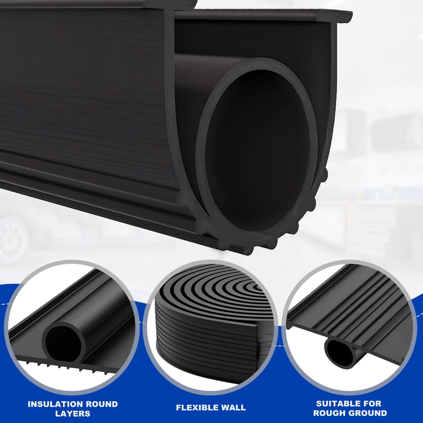 DGSL Garage Door Seals Bottom Rubber Weather Stripping Kit Seal Strip Replacement, Weatherproof Threshold Buffering Sealing Rubber 5/16 Inch T Ends (10 FT, Black, U+O)