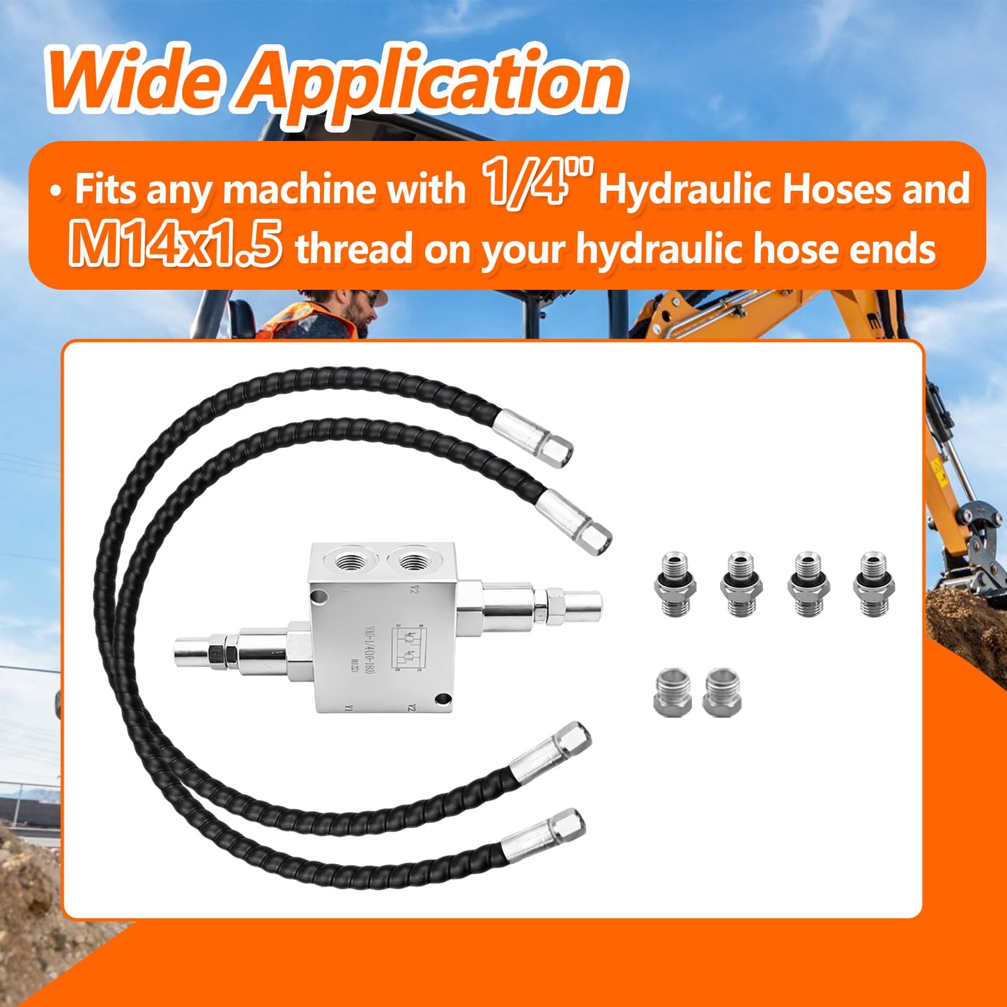 Mini Excavator Cushion Valve Kit Fit for Machine with 1/4” Hydraulic Hoses Complete for Swivel Motor Assembled